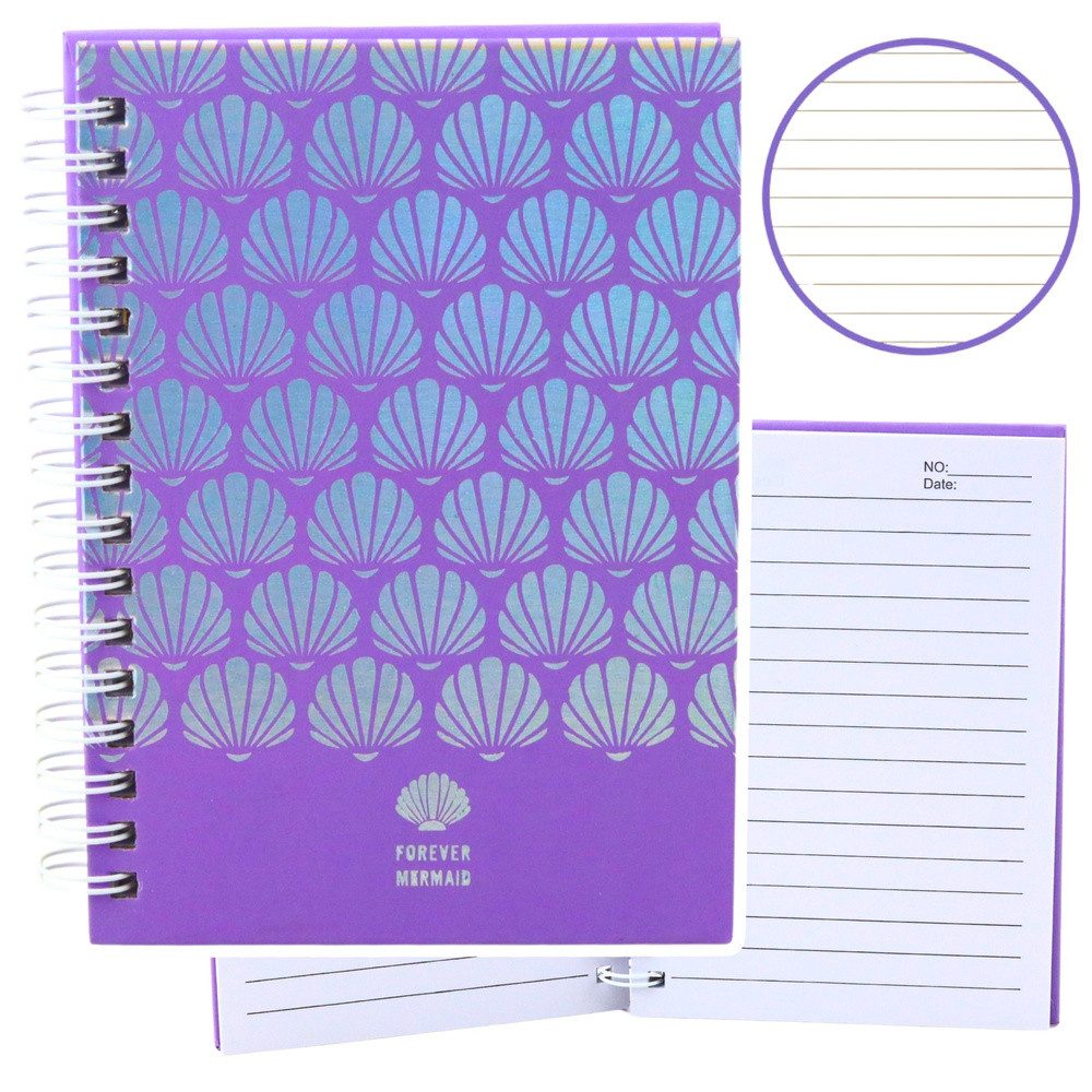 LEAN TOYS Notizbuch Tagebuch Notizblock Schreibheft, Holografie-Muscheln, liniert, Spiralbindung, Hardcover