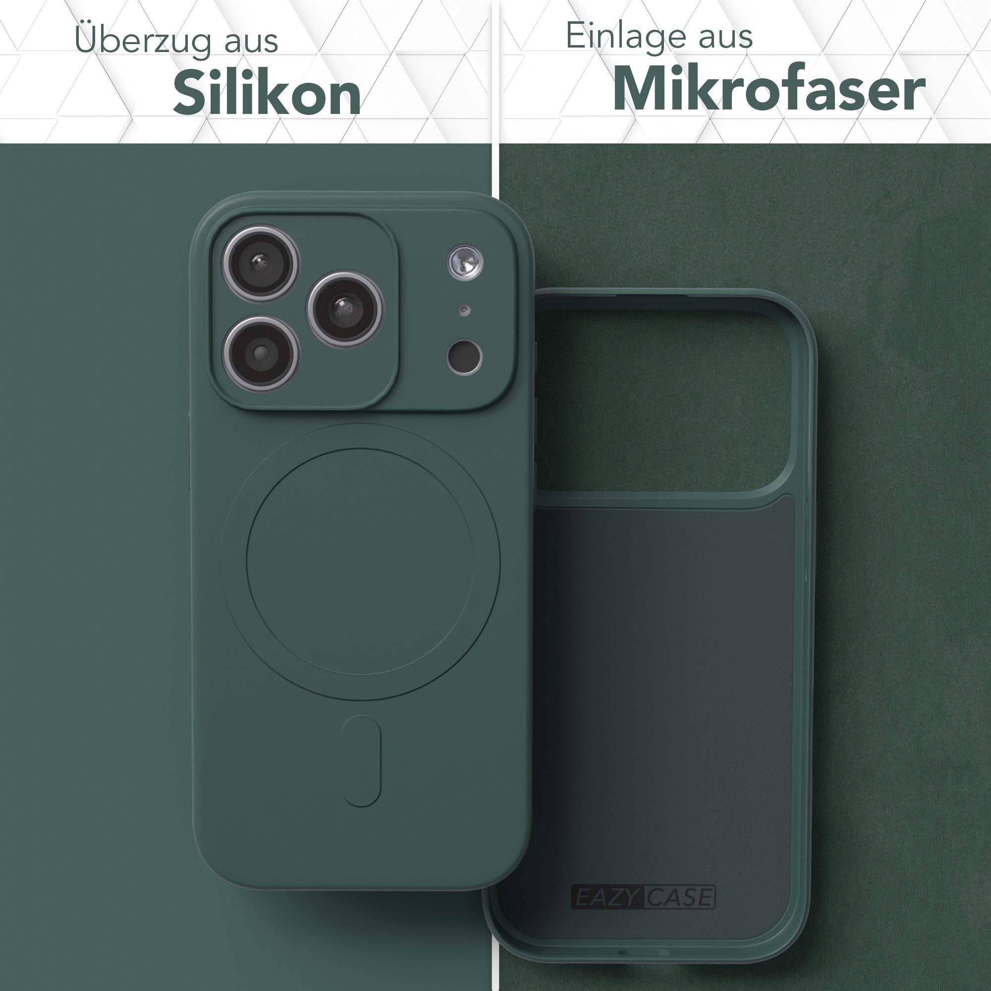 EAZY CASE Handyhülle für Apple iPhone 17 Pro Hülle Silikon 6,3 Zoll, MagSafe Case Silikon kratzfestes Bumper Cover Qi-Charging Dunkelgrün – Bild 3 von 5