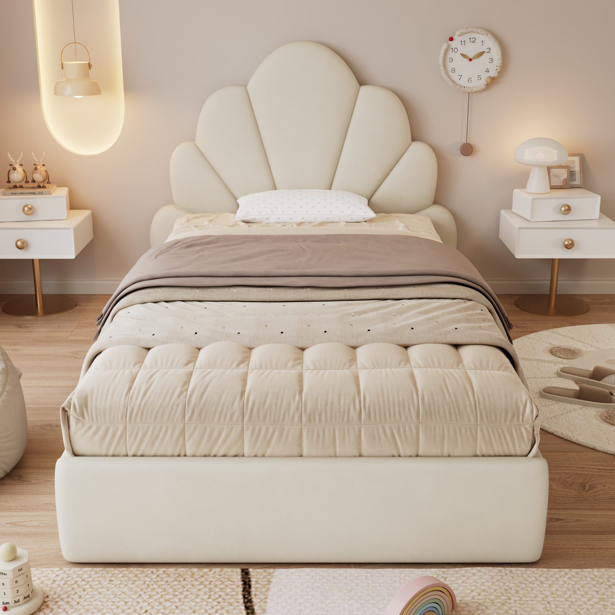 Flieks Polsterbett, Einzelbett Kinderbett 90x200cm Kopfteil mit Blütenblätt günstig online kaufen