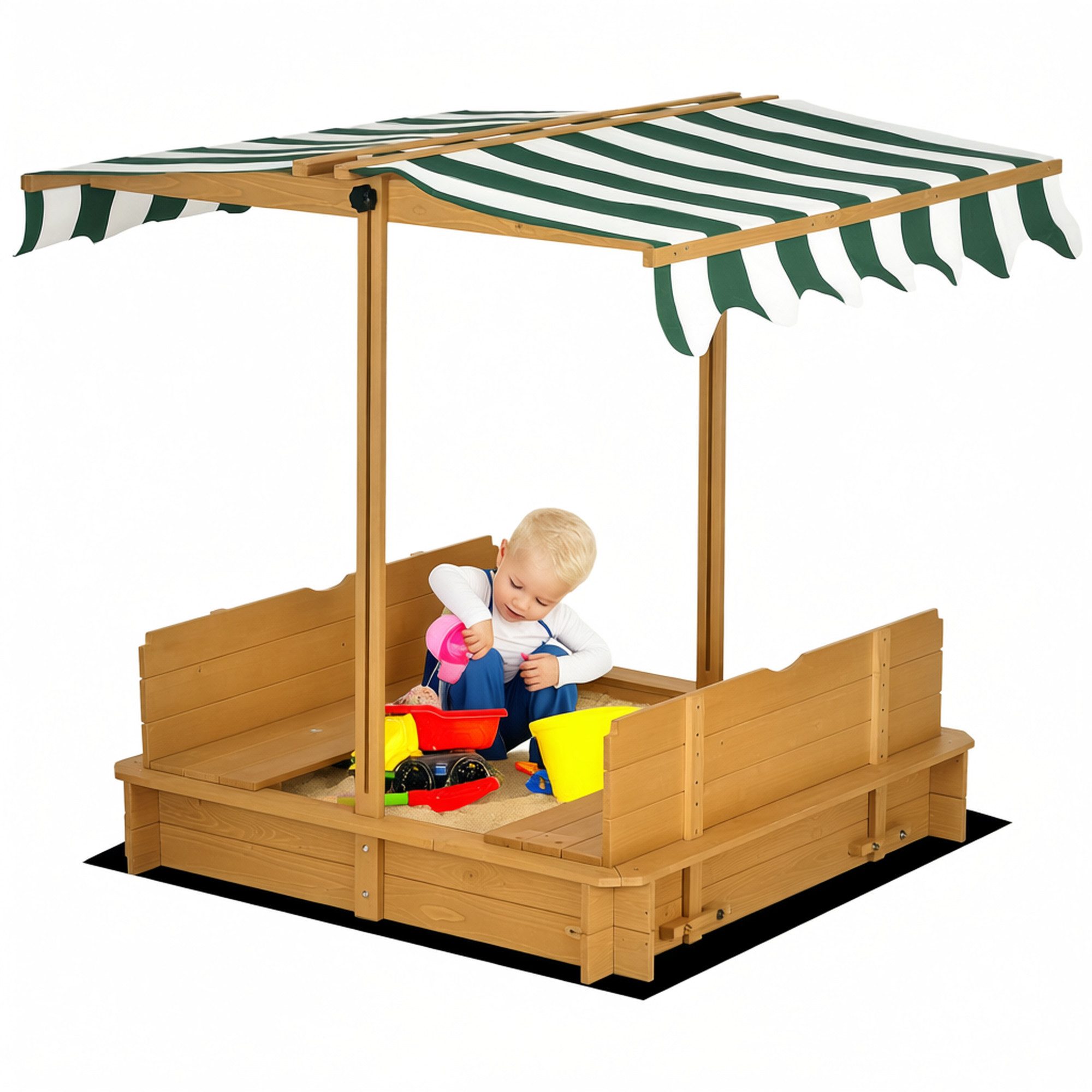 Outsunny Sandkasten Kinder Sandbox 106x106 cm mit höhenverstellbar Abdeckung aus Holz, (Kinder Sandbox, 1-tlg., Sandkiste), aus Holz für Outdoor Garten Terrasse Balkon Hellbraun