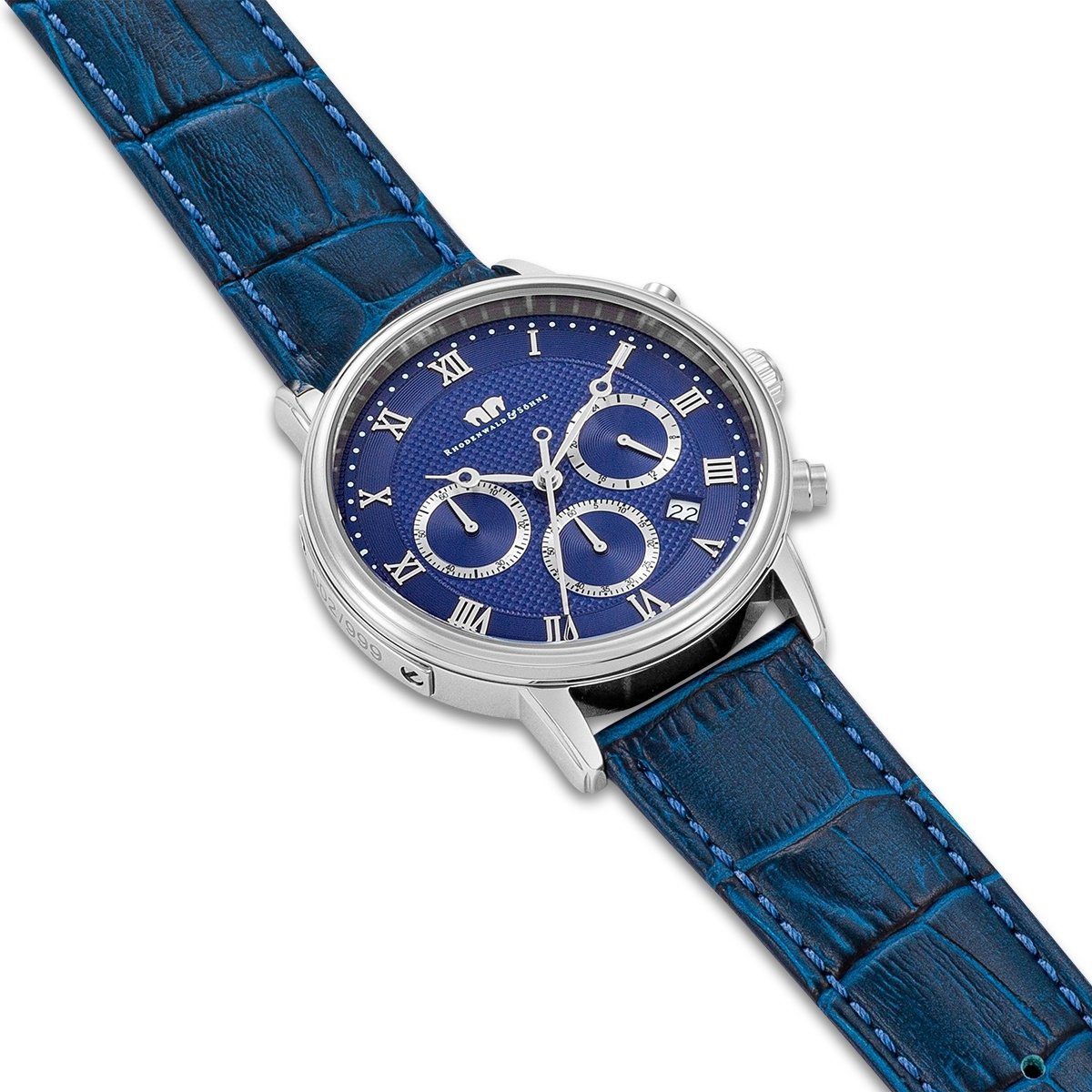 & blau, Söhne Rhodenwald Chronograph Echtleder-Armband mit Moonlight