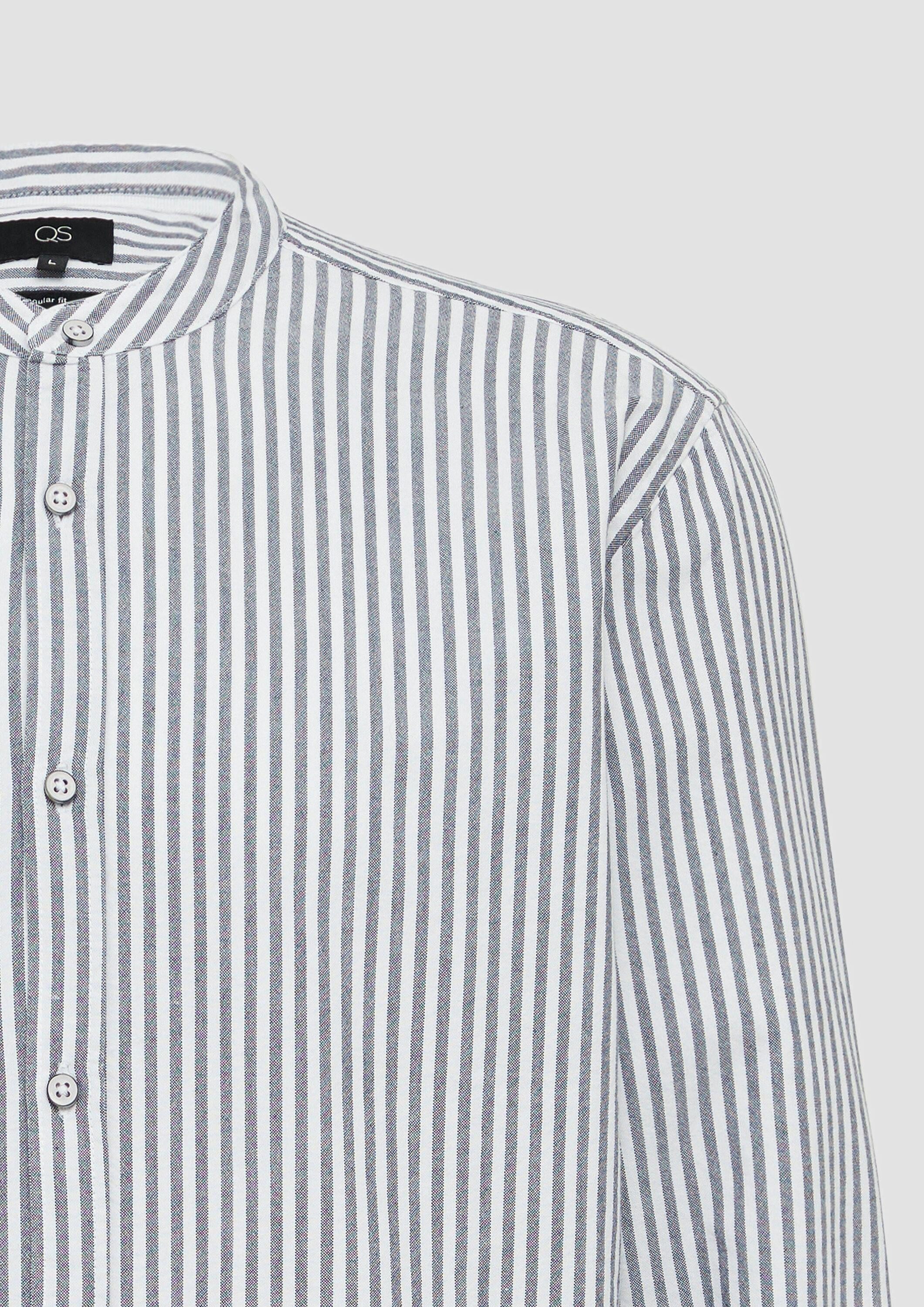 QS Langarmhemd Hemd Regular Fit: Stehkragenhemd aus gestreiftem Oxford