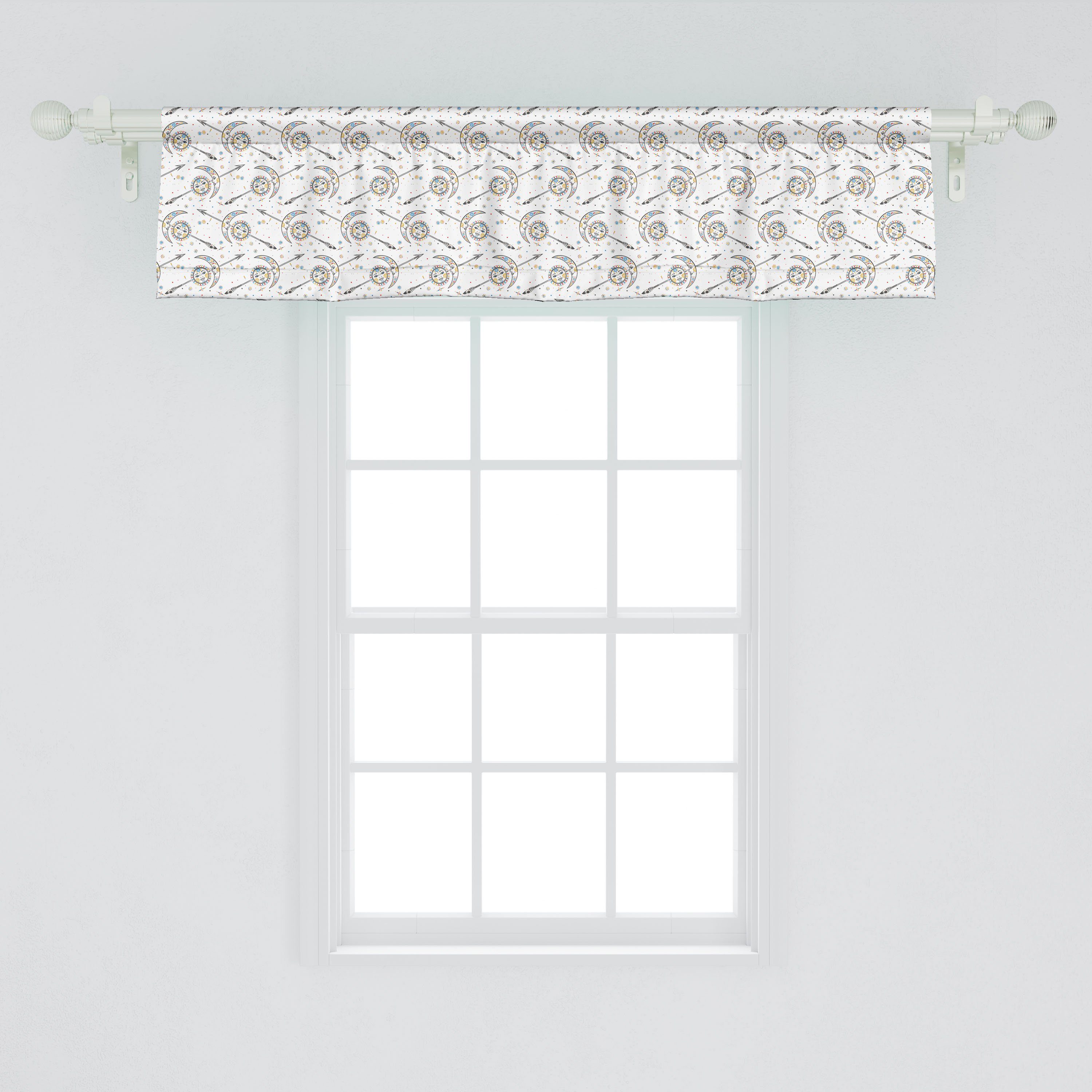 Scheibengardine Vorhang Volant Küche Schlafzimmer Mond für Pfeil-Grafik mit Sonne Dekor Abakuhaus, Microfaser, Stangentasche, Jahrgang