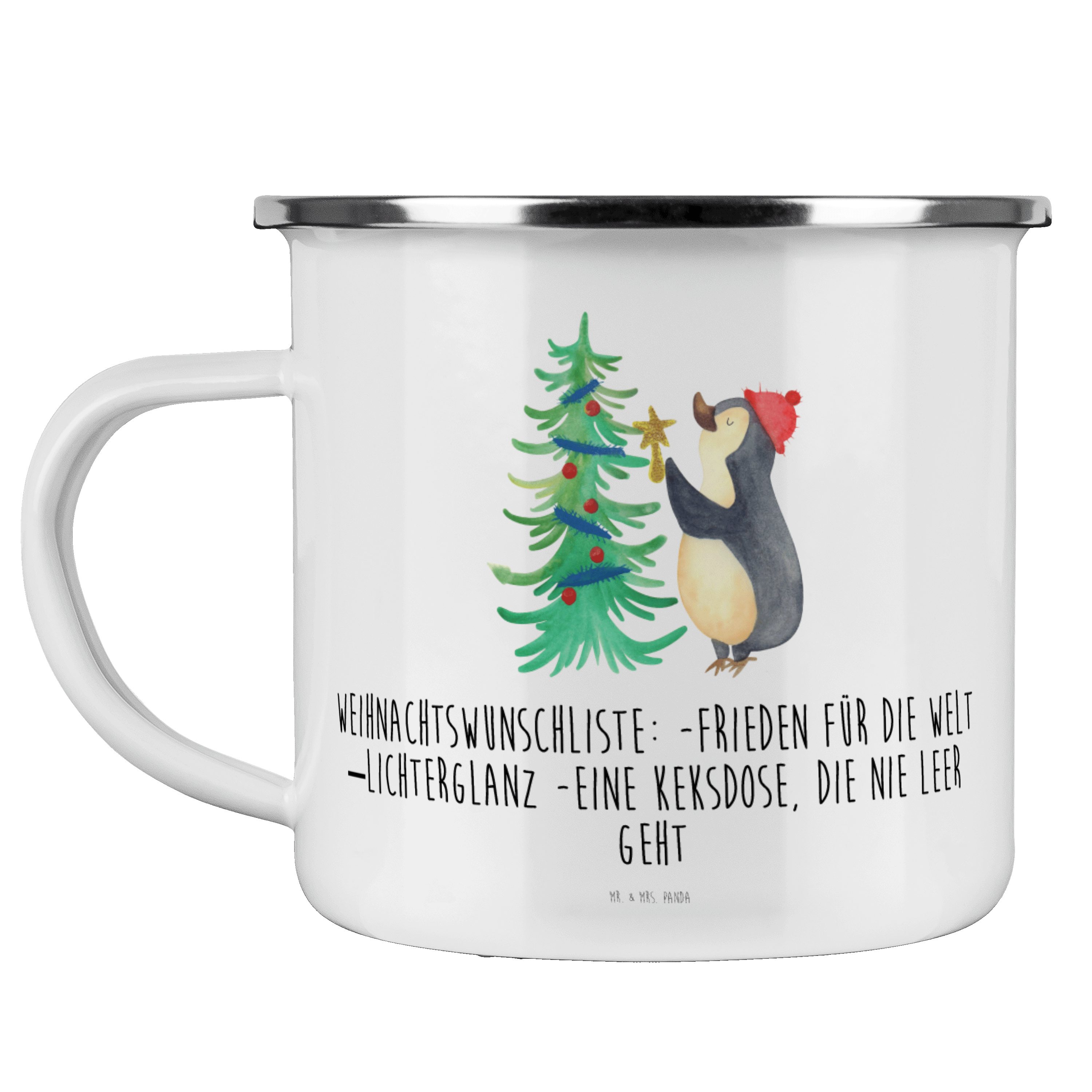 Mr. & Mrs. Panda Becher Pinguin Weihnachtsbaum - Weiß - Geschenk, Heiligabend, Kaffee Blechta, Emaille | Becher