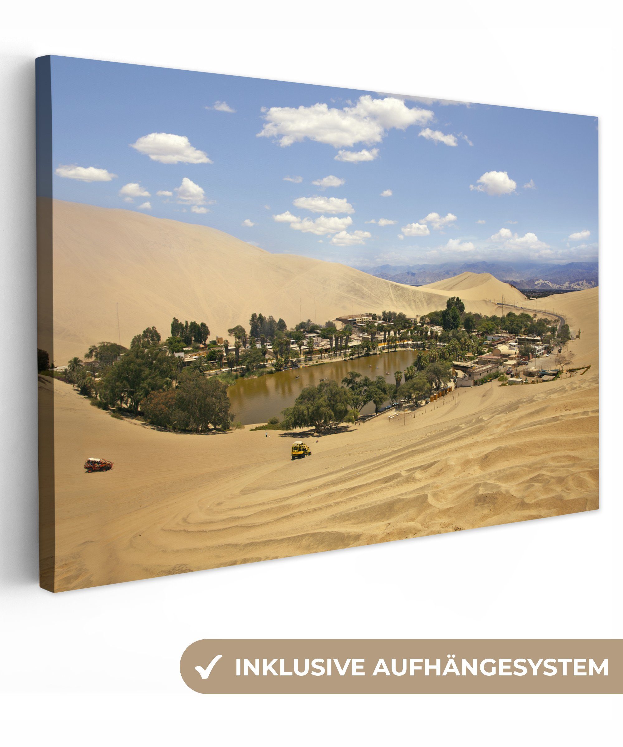 OneMillionCanvasses® Leinwandbild Oase inmitten der Wüste, (1 St), Wandbild Leinwandbilder, Aufhängefertig, Wanddeko, 30x20 cm | Leinwandbilder