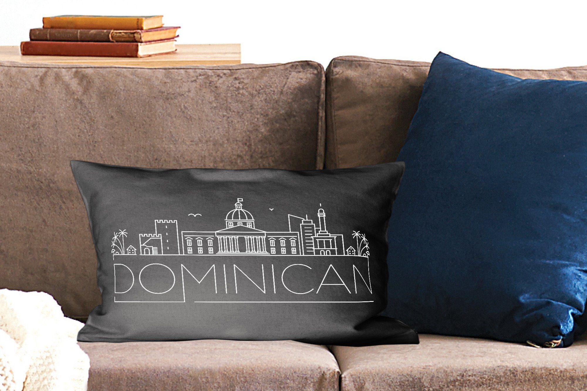 MuchoWow Dekokissen Skyline Wohzimmer Füllung, auf Dekoration, Schlafzimmer Dekokissen Zierkissen, Hintergrund, Republik" mit "Dominikanische schwarzem