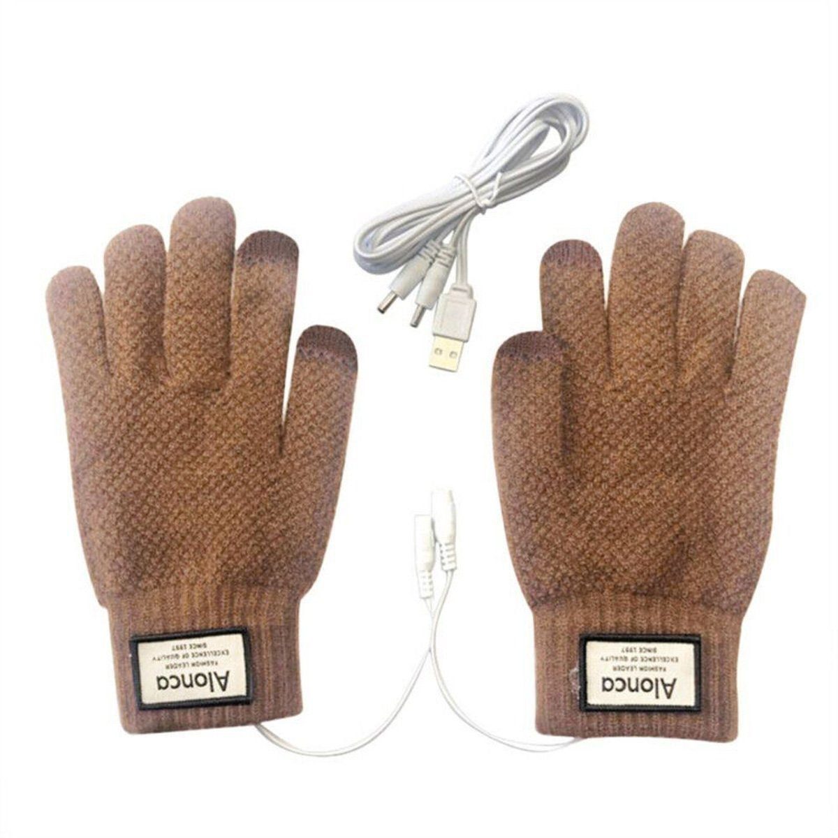 AUKUU Winter-Arbeitshandschuhe Sporthandschuhe Lederhandschuhe USB-wiederaufladbare Strickhandschuhe khaki