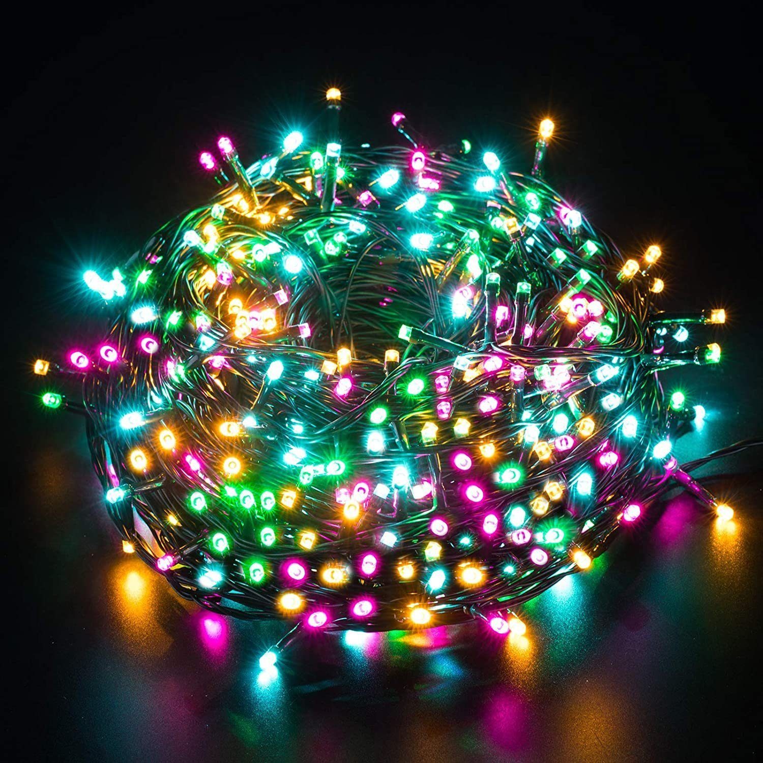 Elegear LED-Lichterkette 20/50/100M Bunt Deko, Lichterkette Außen, 200-flammig Weihnachten