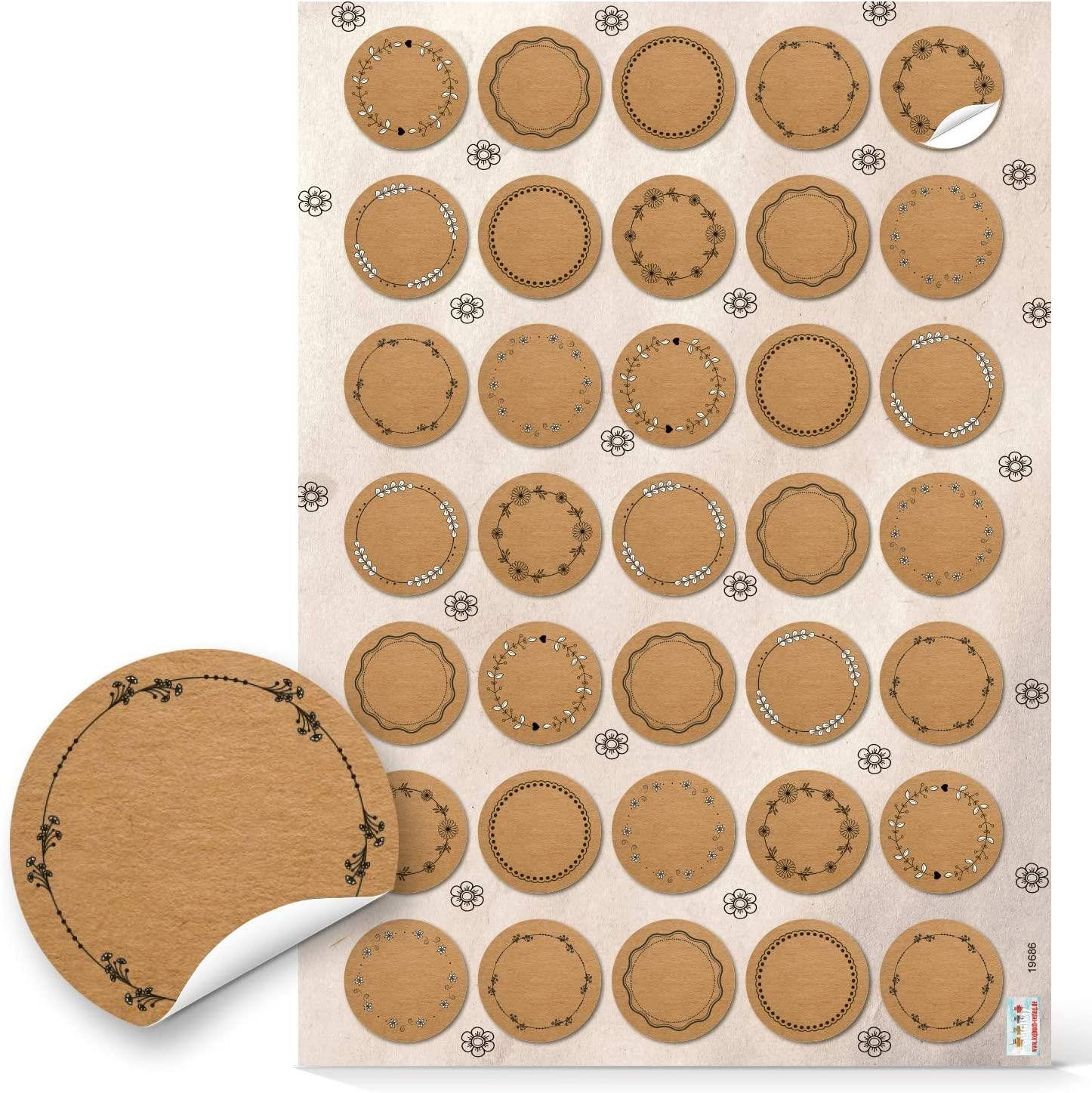 Logbuch-Verlag Aufkleber 140 Sticker zum Beschriften - Aufkleber natur braun schwarz 3,2 cm als