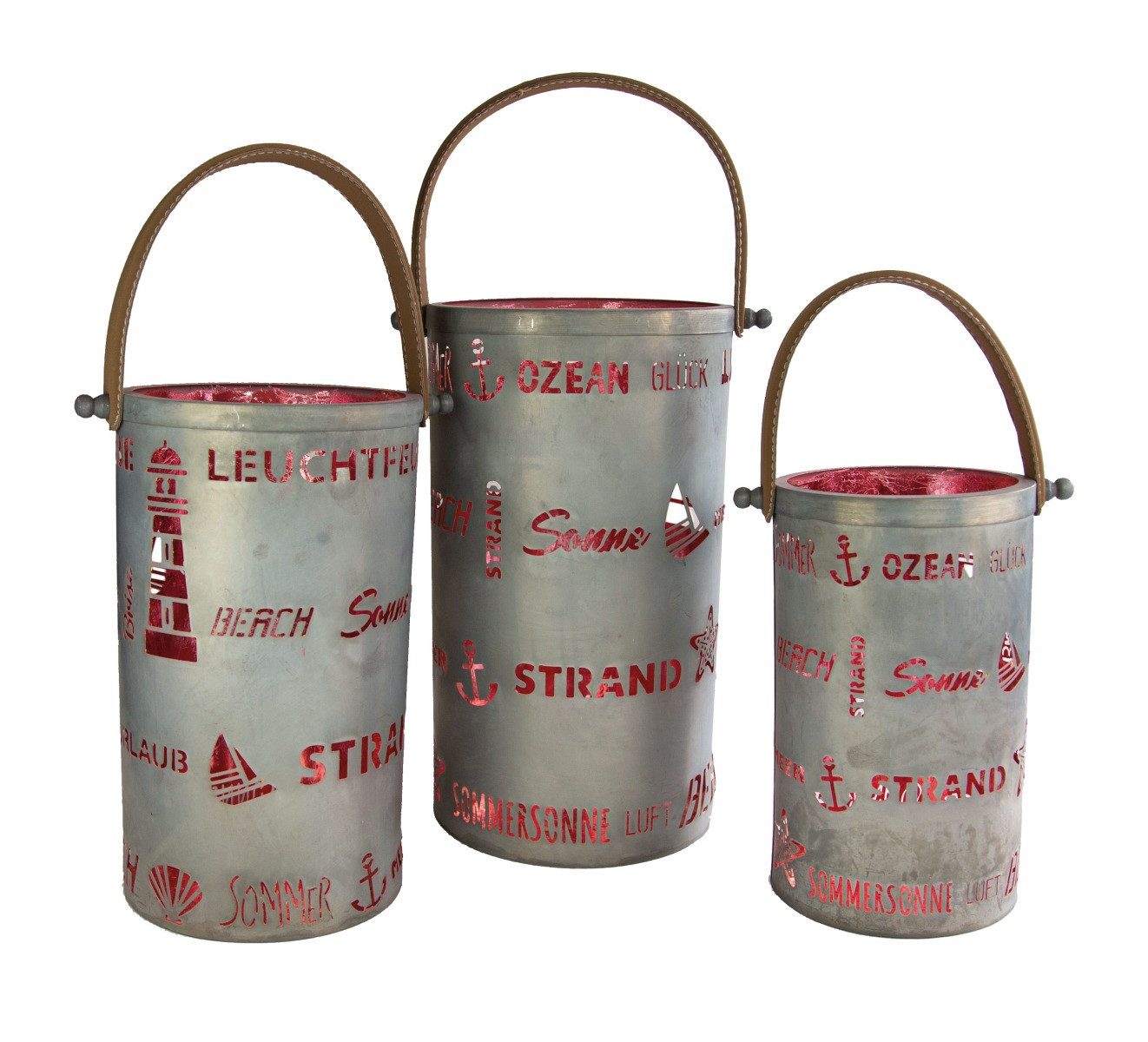 RIFFELMACHER & WEINBERGER Christbaumschmuck Laternen 3er Set Leuchtturm Strand, Grau & Pink