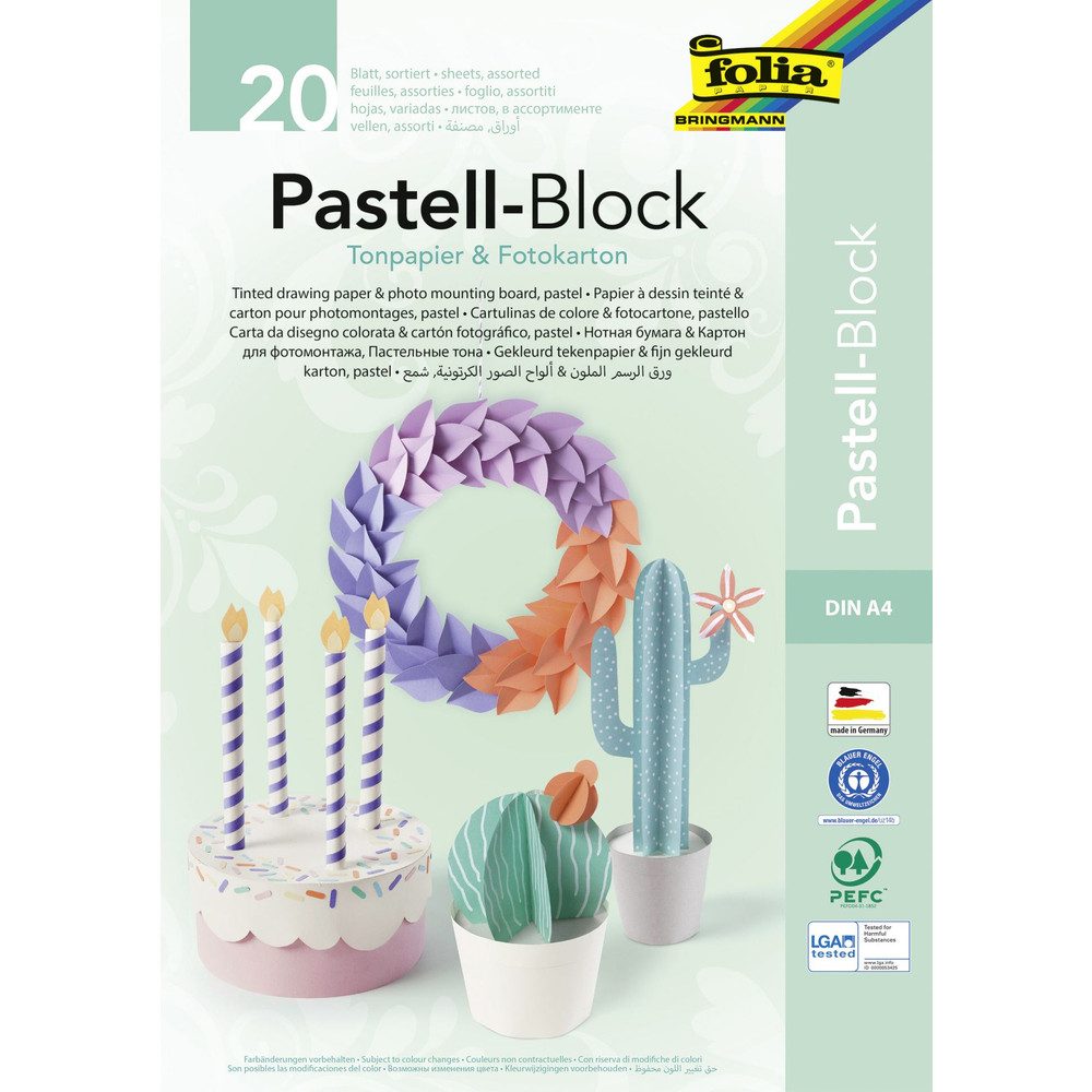 Motivpapier Tonpapier & Fotokarton DIN A4 - Pastell-Block - 20 Blatt in 10 Цвета(ов)
