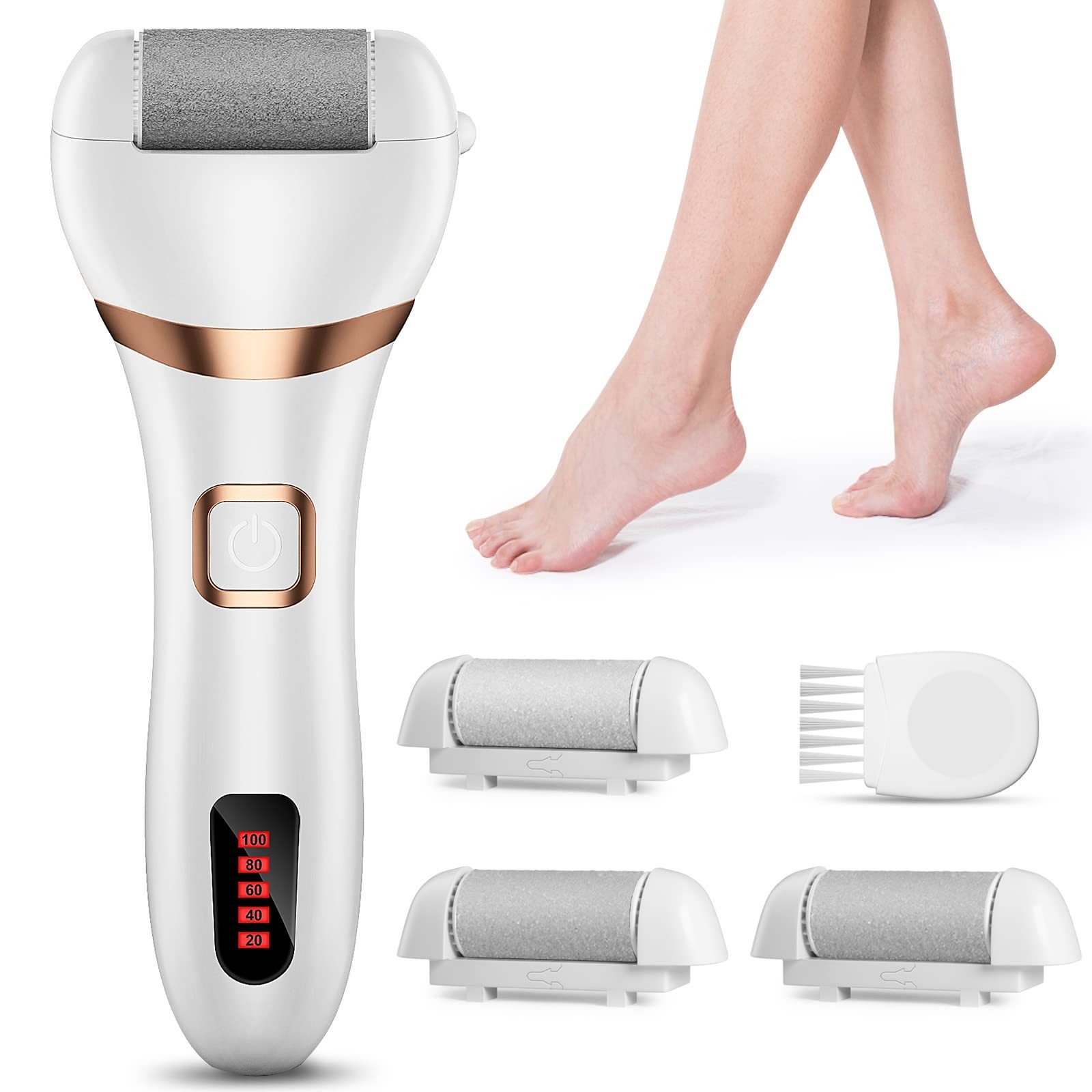 YI Elektrischer Hornhautentferner Hornhautentferner Elektrisch mit 3 Ersatzrollen Hornhaut