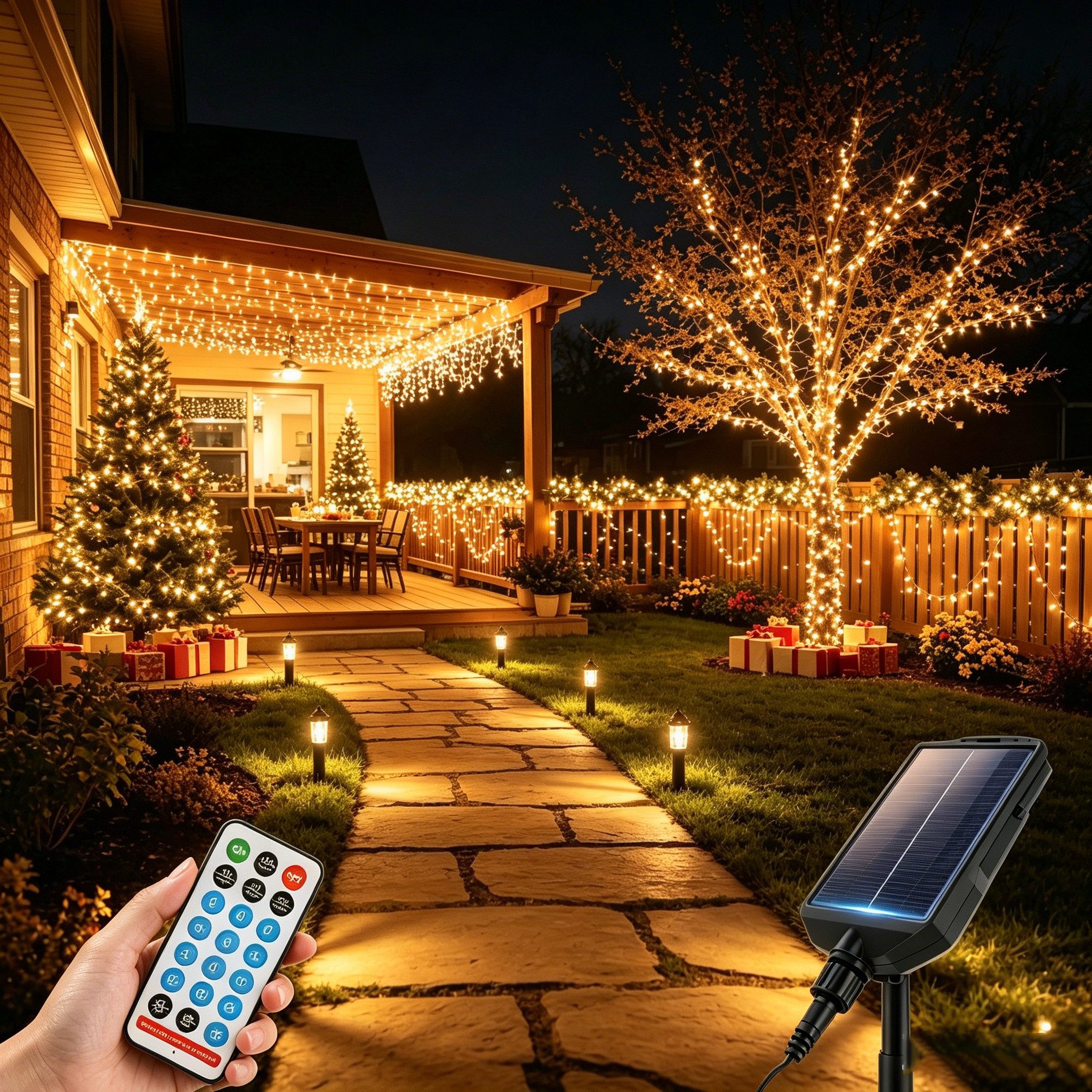 Salcar LED Solarleuchte LED Solar Lichterkette Außen 2cm LED-Abstand Solar Gartenleuchte, 16 m 800er LED 13 Modi mit Fernbedienung Warmweiß Wasserdichte
