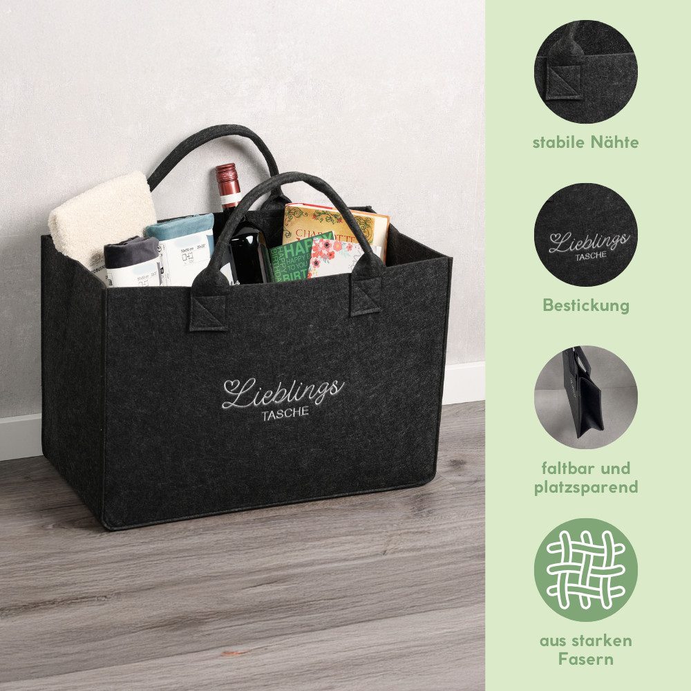 KESPER® Henkeltasche Aufbewahrungstaschen „Lieblingstasche“ im 2-er Set, in Filz-Optik (Set, 2-tlg), 2 verschiedene Farben, 100% Polyester, 50x25x34 cm