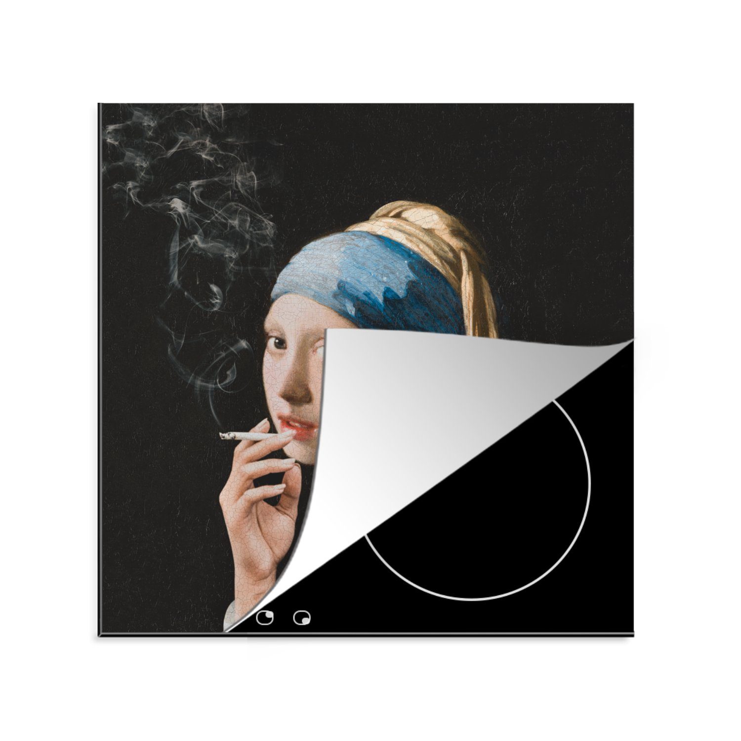 MuchoWow Herdblende-/Abdeckplatte Das Mädchen mit dem Perlenohrring - Vermeer - Rauchen, Vinyl, (1 tlg), 78x78 cm, Ceranfeldabdeckung, Arbeitsplatte für küche | Herdabdeckplatten