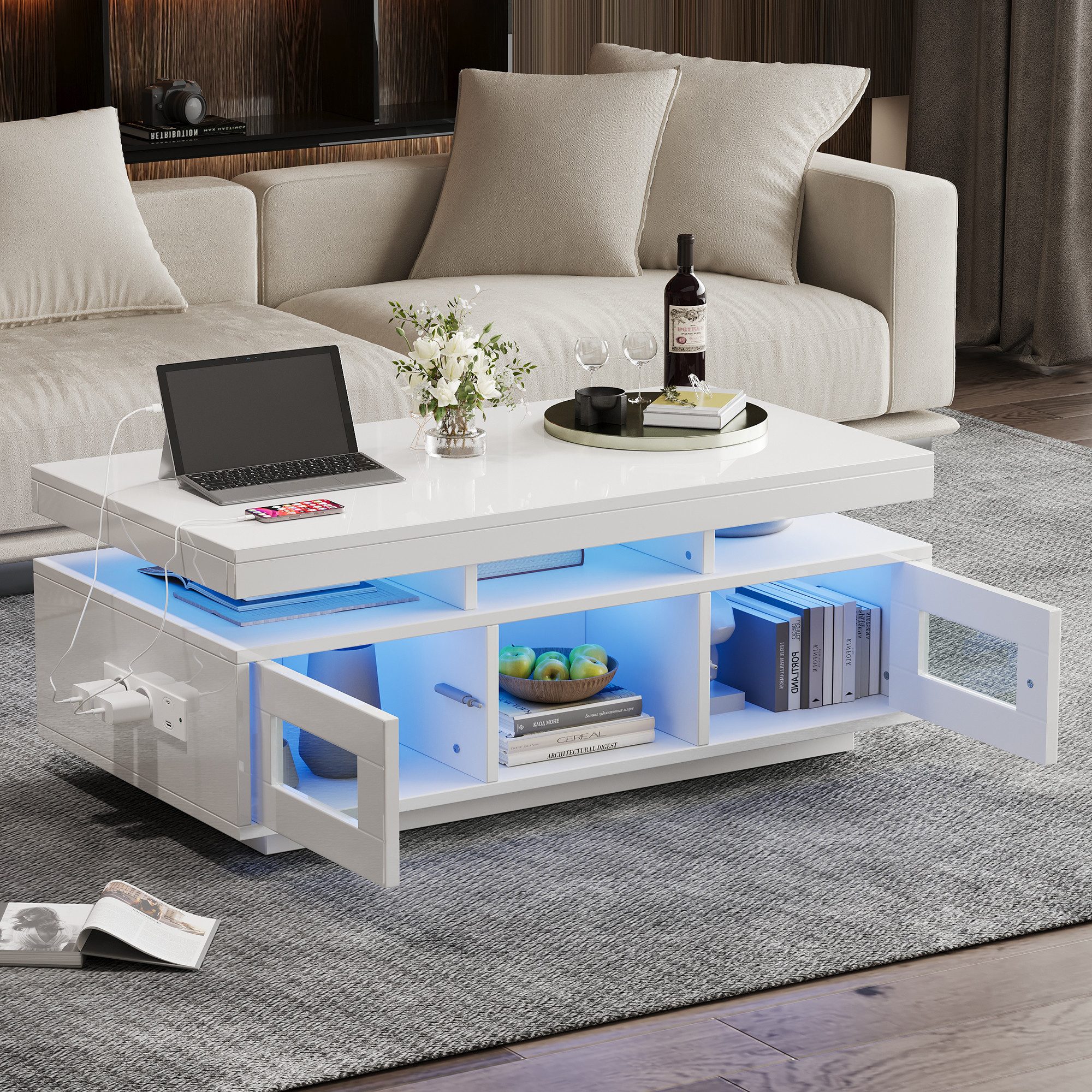 HAUSS SPOLE Couchtisch Hochglanz-Sofatisch mit LED-Leuchten, günstig online kaufen
