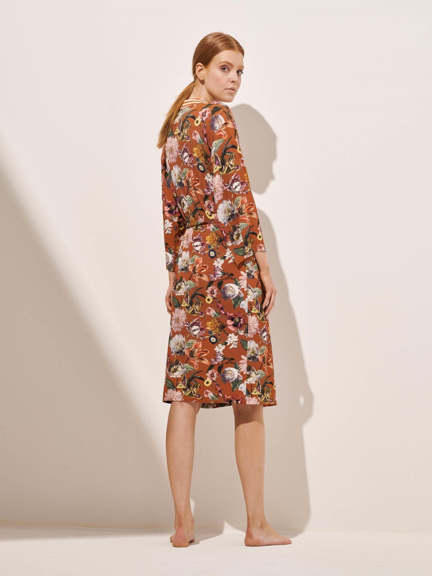 Essenza Kimono Sarai Filou, Gürtel, mit wunderschönem Brown Blumenprint Kurzform, Viskose, Kimono-Kragen, Leather