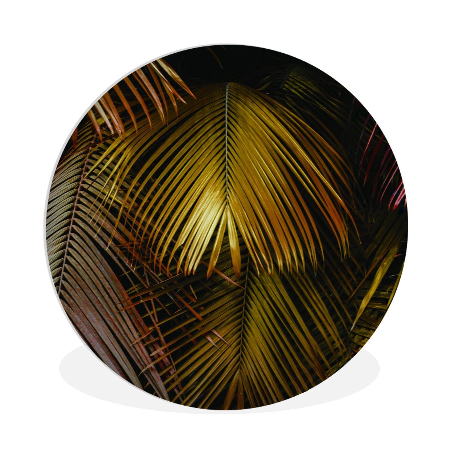MuchoWow Gemälde Dschungel - Palme - Gold, Fotodruck (1 St), Kreis Wanddekoration, Rundes Wandbild, 30x30 cm