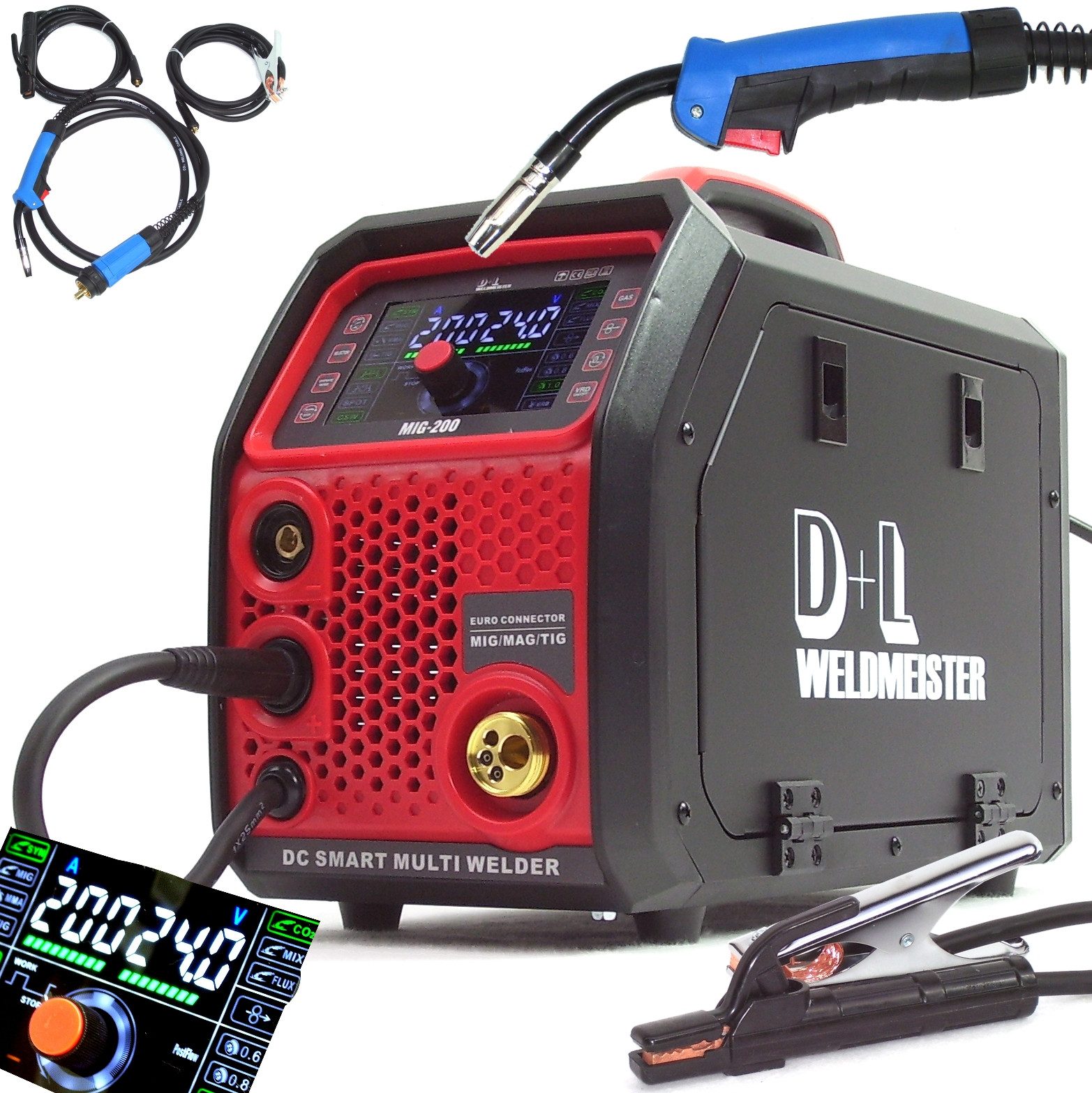 Apex Schutzgasschweißgerät 5in1 Schweißgerät 200A LCD Mig/Mag Wig E-Hand 13958, 1-tlg.