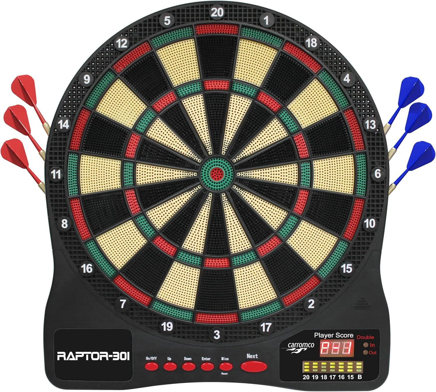 Carromco Wurfscheibe Dartscheibe elektronisch RAPTOR-301 – Darts, Dart Spiel, 32 Spiele & 570 Variationen
