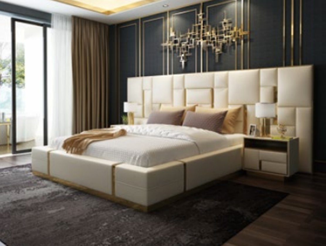 XXL + Nachttische Nachttiische), Europa Schlafzimmer-Set Design Schlafzimmer-Set Leder Made Bett, 2 2x in (3-St., Luxus Sofort, Bett JVmoebel