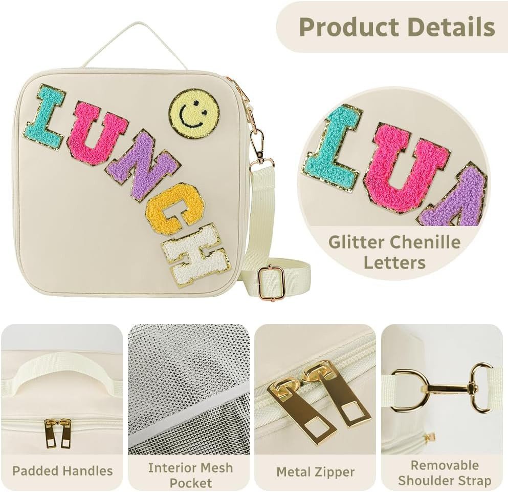 Diwzbyn Lunchbox Lunchbag Isoliert, Mit Verstellbarem Schulterriemen, Tragbar, Mit Folienfutter, Niedliches Design für Schule & Reisen
