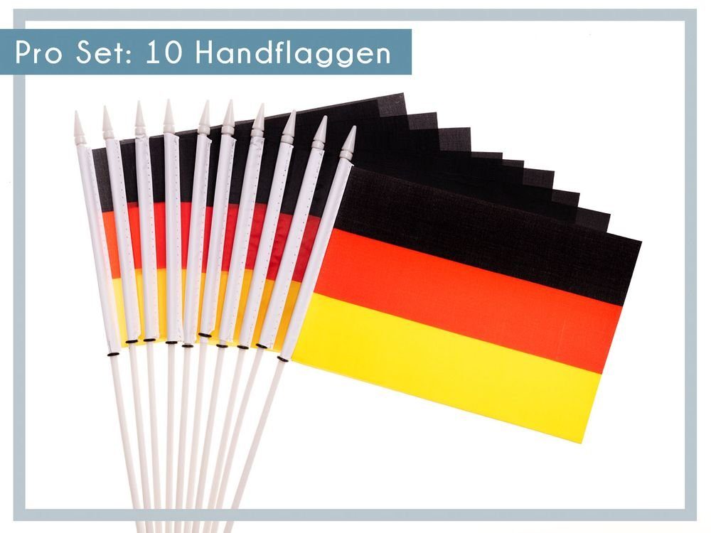 Set Deko), mit Handfahne Stockfahne PHENO Fähnchen Stab zur (10er Deutschland Flagge Flaggen FLAGS Handflagge