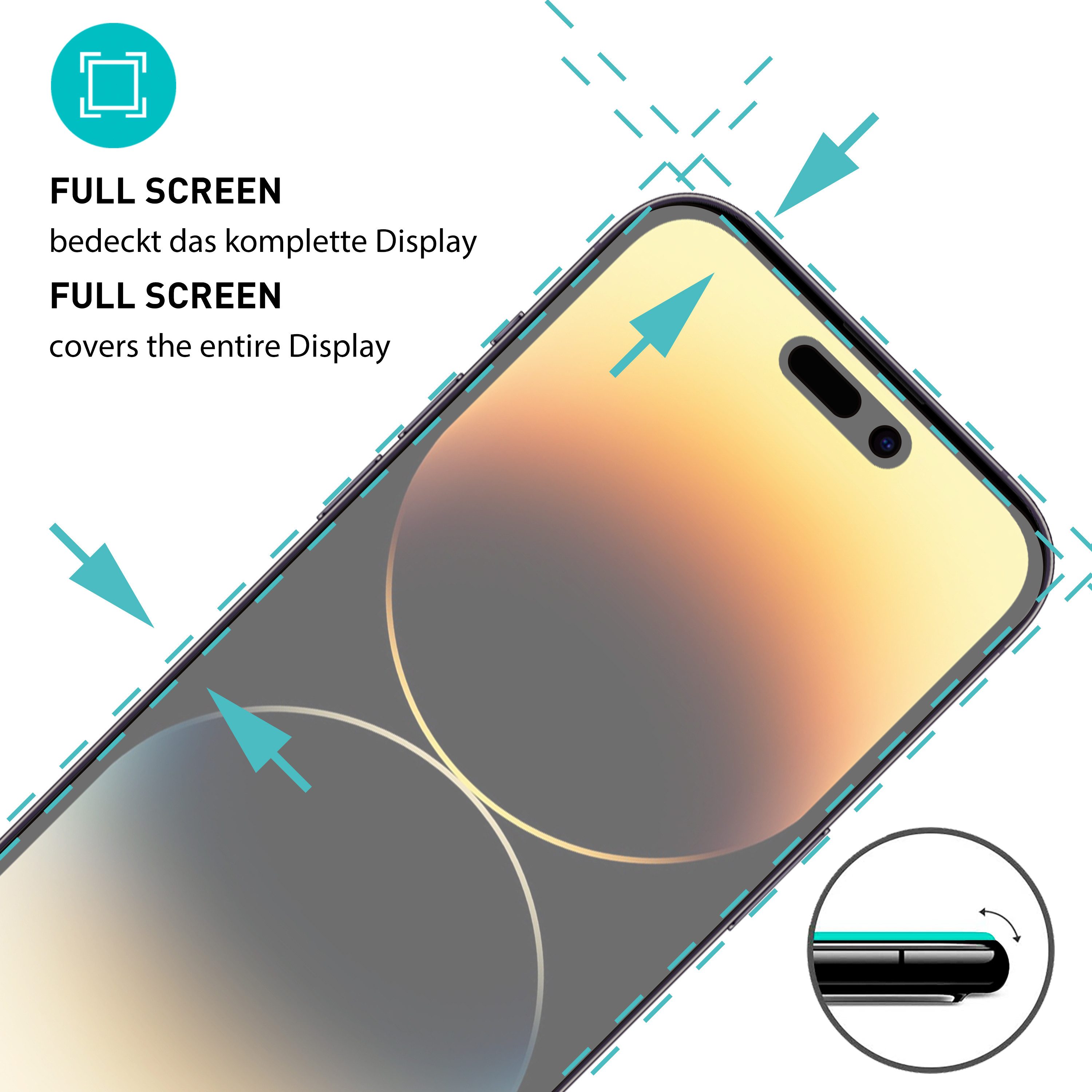 smartect Displayschutzglas Schutzglas Full Screen Matt für iPhone 14 Pro, 2 Stück für Apple iPhone 14 Pro, 2 Stück, Anti-Fingerabdruck, 9H Härte, Blasenfreie Installation