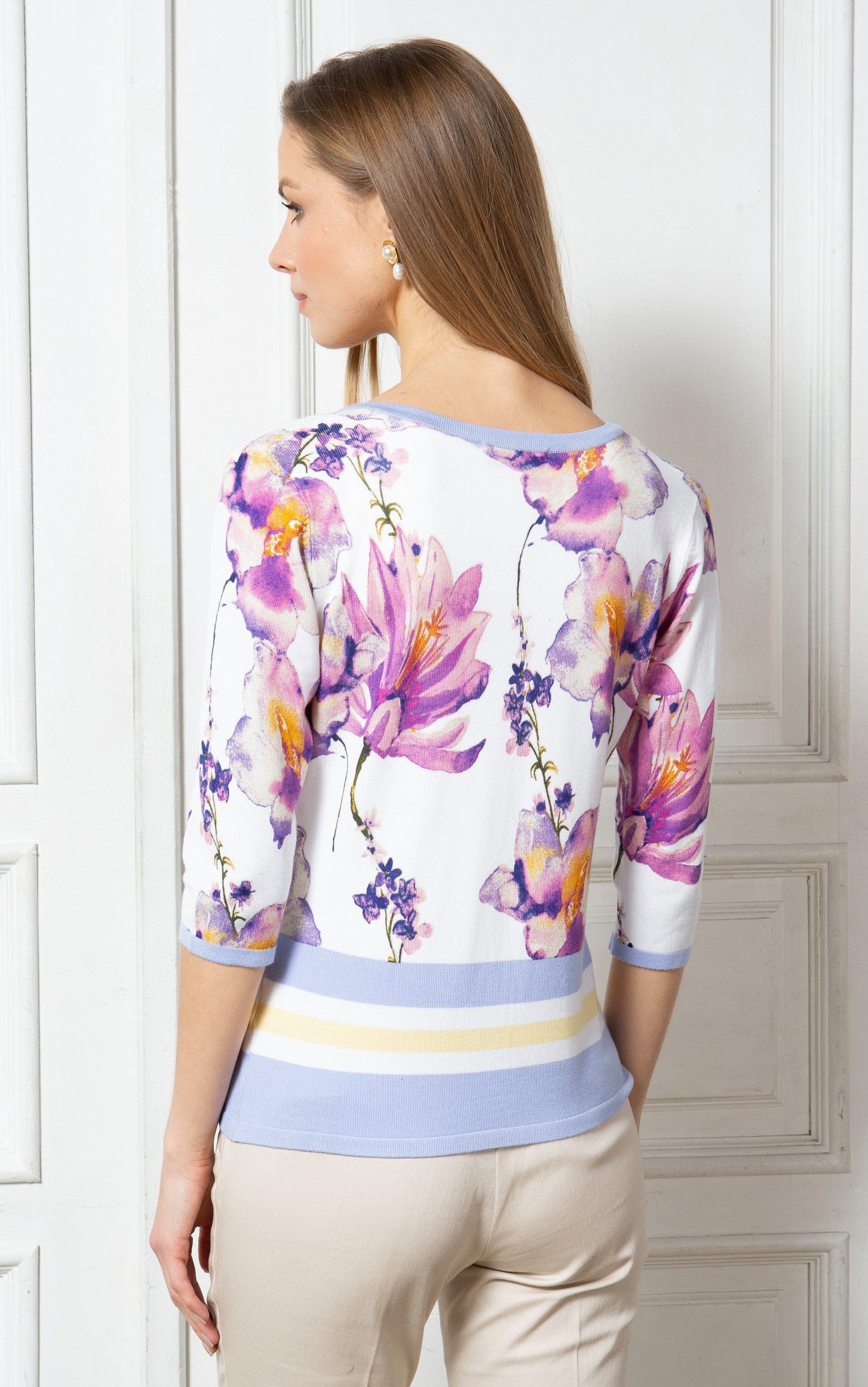 Passioni Cardigan mit wasserfarbenem Blumen- und Streifenprint günstig online kaufen
