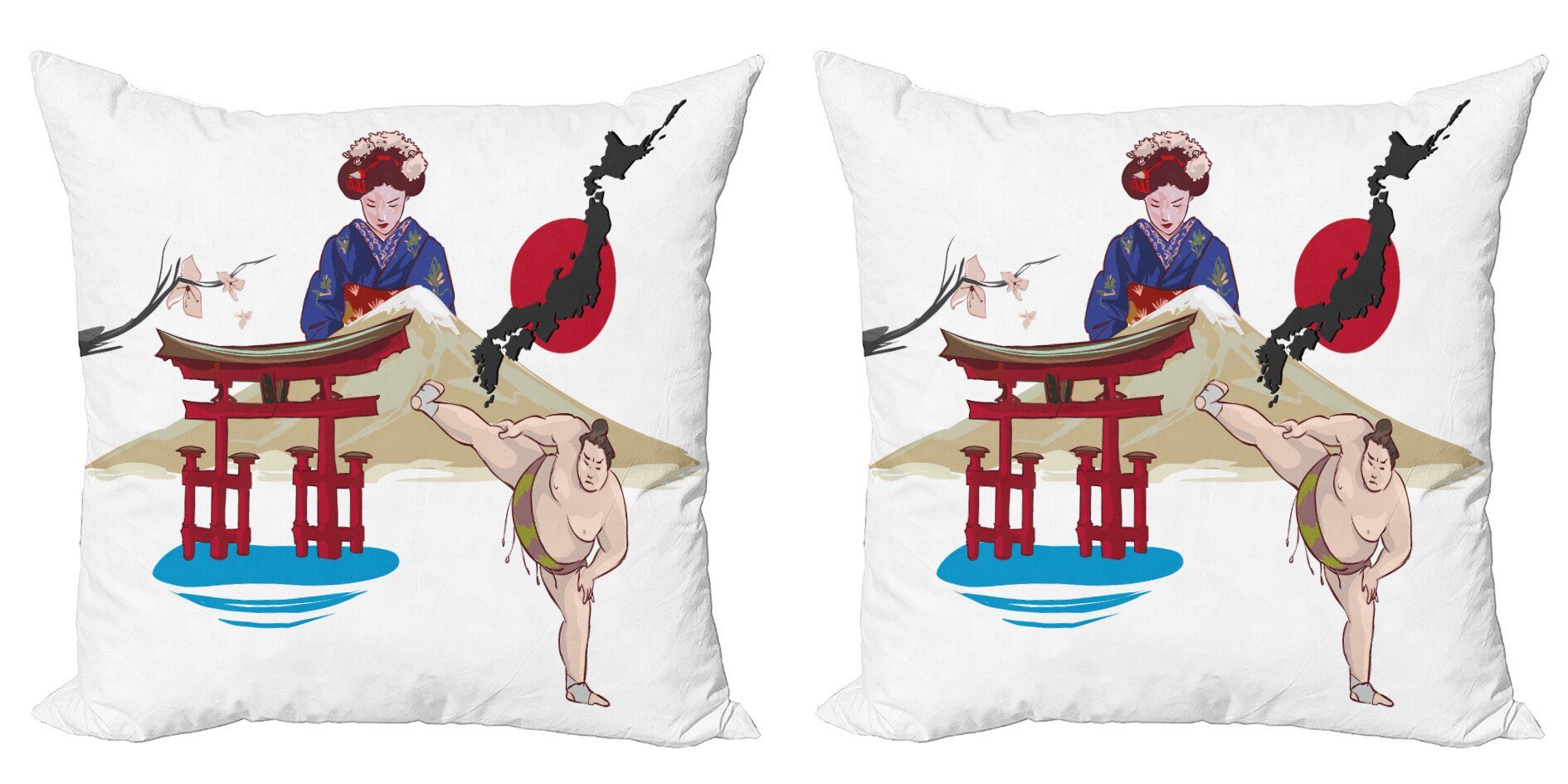 Kissenbezüge Modern Accent Japanische Abakuhaus Stück), (2 Digitaldruck, Doppelseitiger asiatisch und Gebäude Frau