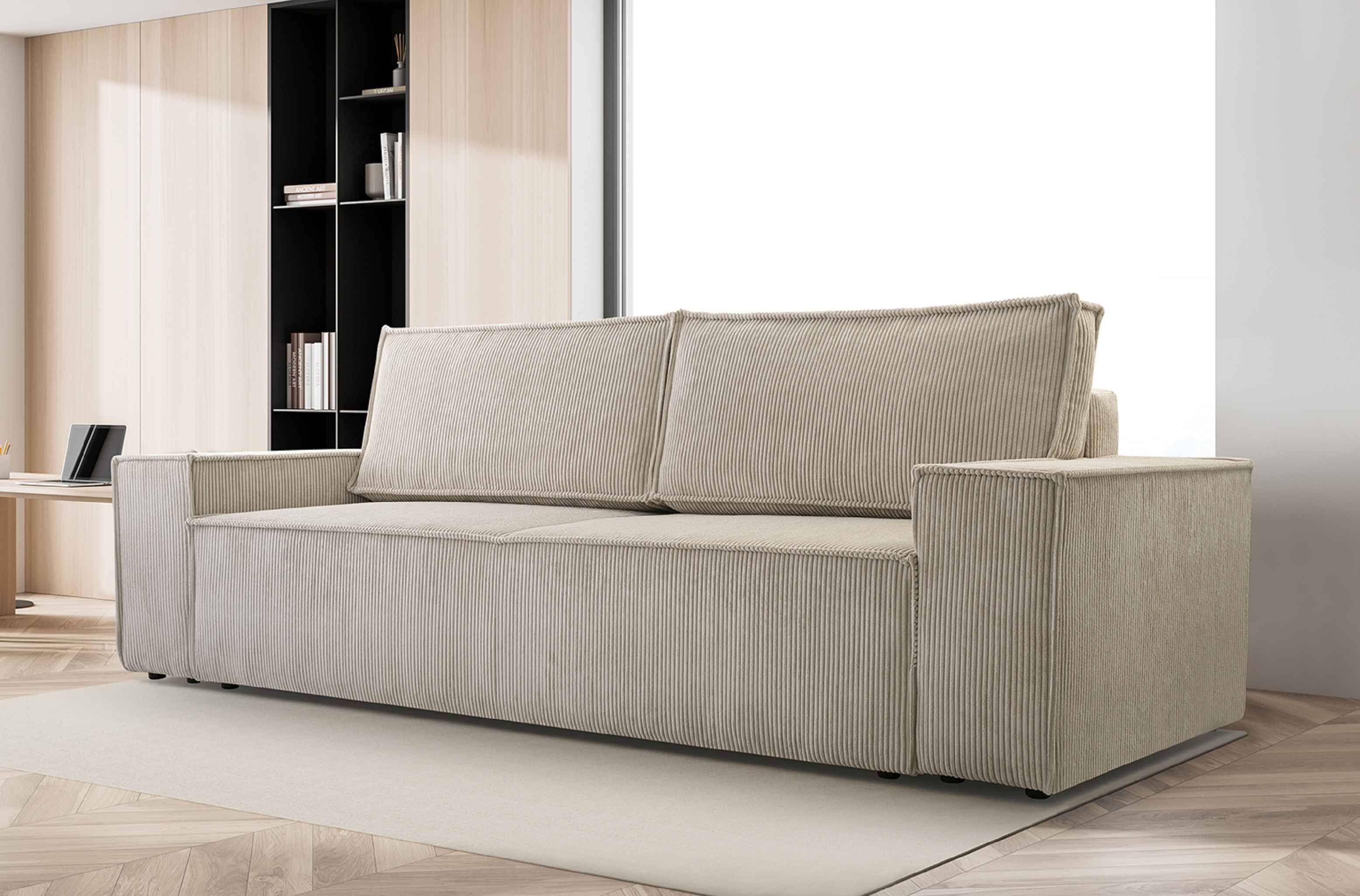 Furnix Schlafsofa MANRESA Polstersofa Couch mit Armlehnen Bettkasten PSO100 Beige, 202x92x94,5 cm, Liegefläche 142x202, Design & Gemütlichkeit