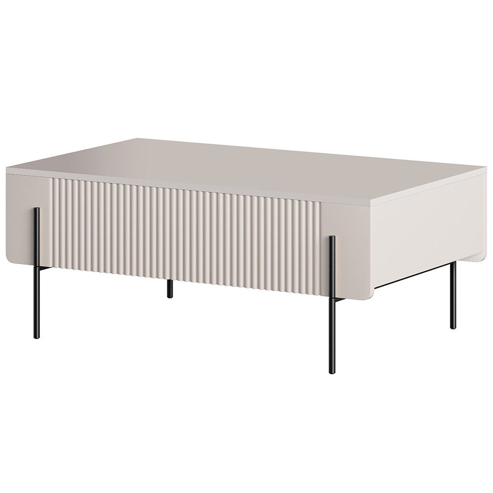 Lomadox Wohnzimmer-Set MEAFORD-141, (Mega-Spar-Set, 3-St., Lowboards Couchtisch), in Kaschmir, schwarze Füße, Softclose-Funktion, Rillenfront, grifflos