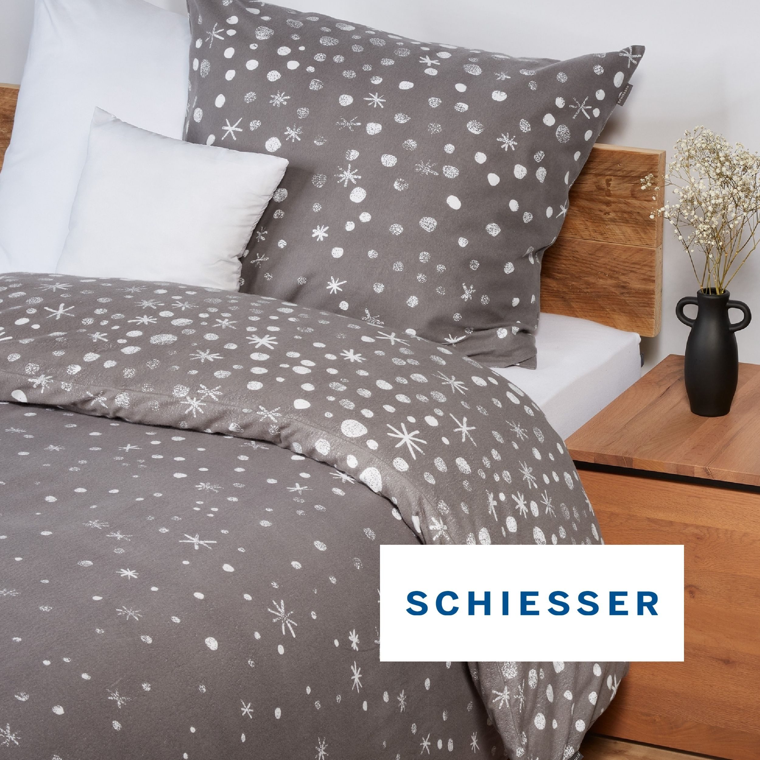 Schiesser Bettwäsche Runa aus weicher Baumwolle mit coolem Winter-Print, Feinbiber, 2 teilig, OEKO-TEX® MADE IN GREEN-zertifiziert – Bild 4 von 5