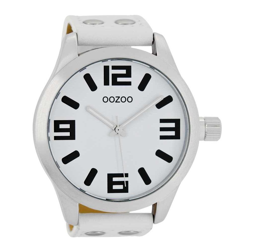 OOZOO mm Quarzuhr 50 Weiss Herrenuhr XXL Basic C1000 Lederband