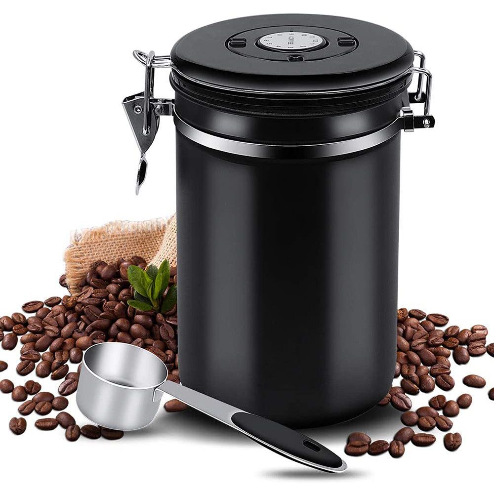 AKKEE Kaffeedose Vakuum Teedose Vorratsdose, (für Tee Nüsse Kakao Länger und Frisch Bleiben, 1-tlg), 1,8L Vakuumdose Vorratsbehälter Luftdicht mit Löffel