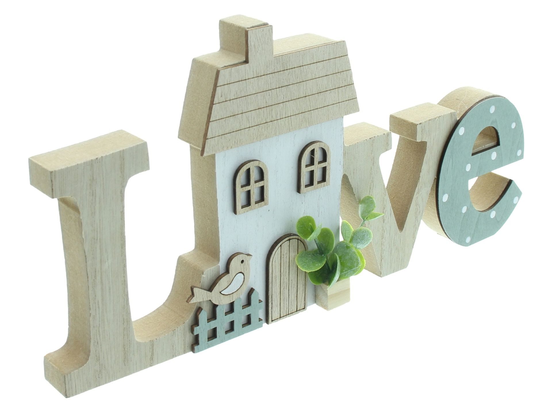 Home-trends24.de Deko-Schriftzug Love mit Haus Deko Schriftzug Objekt Figur Fensterdeko 30 cm (1 St)