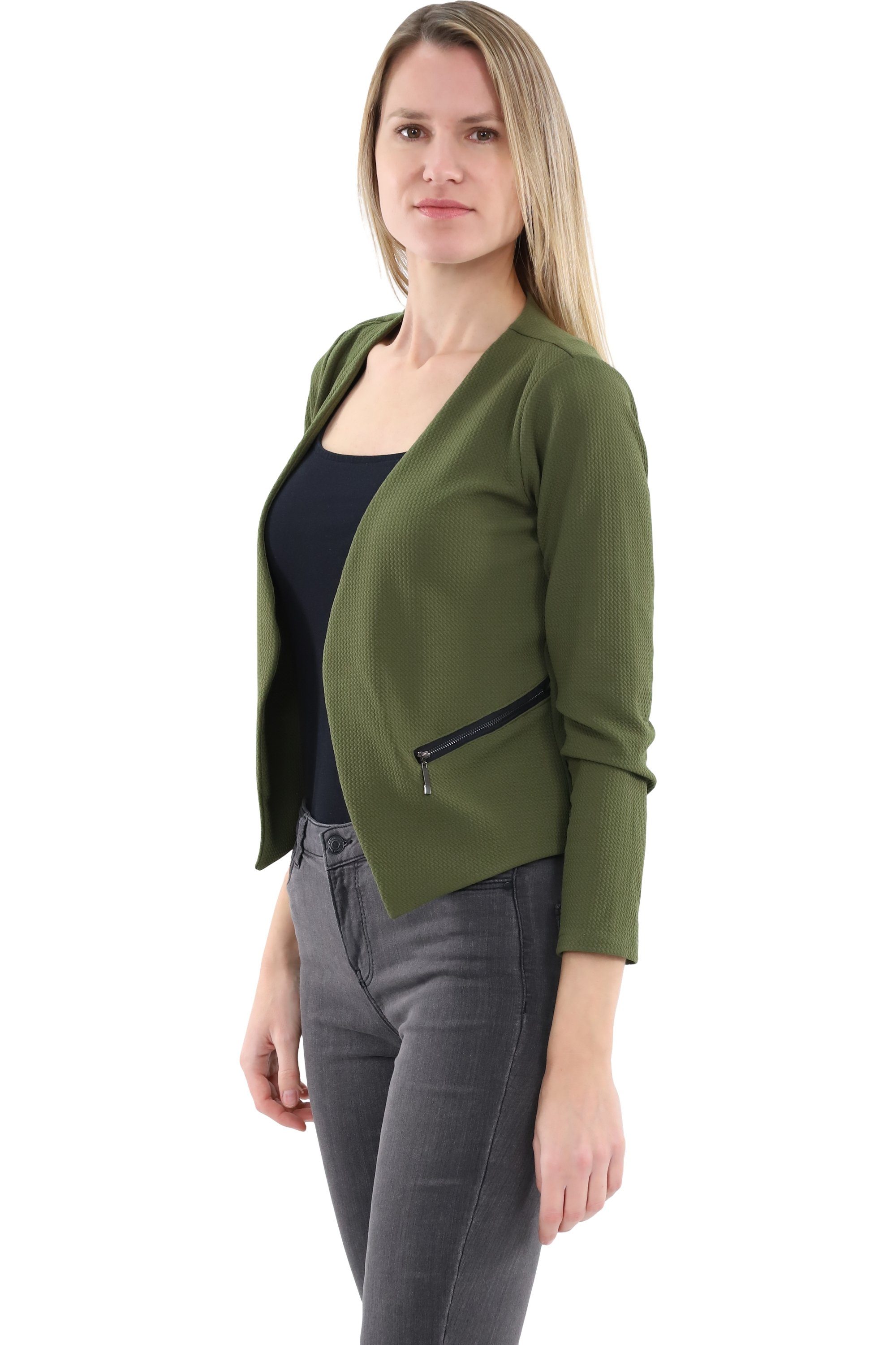 malito more than fashion Jackenblazer malito Damen Blazer ohne Kragen, Sakko im Basic Look, Kurzjacke mit Sweatblazer im Basic-Look