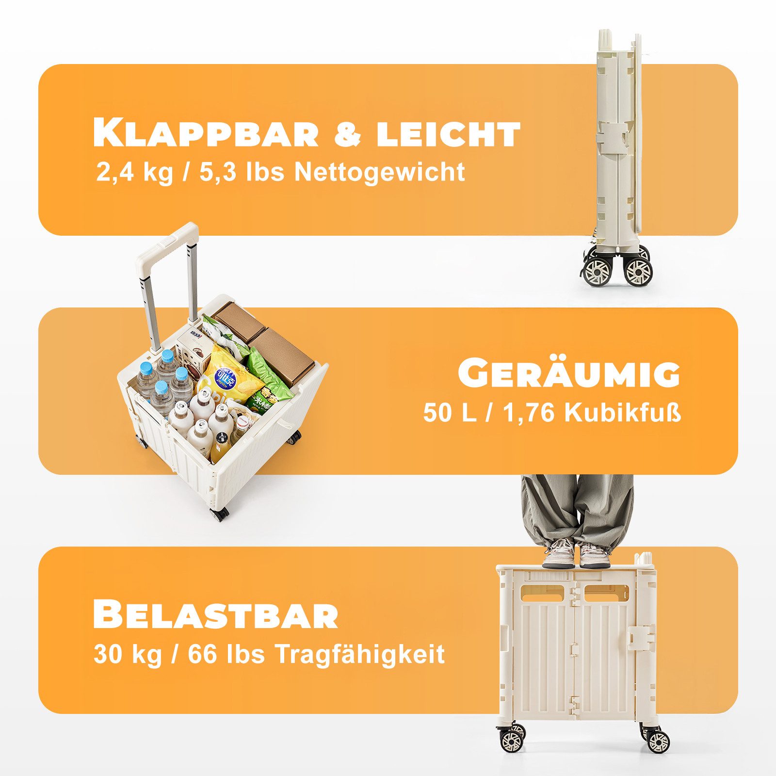 Allyson Einkaufstrolley klappbar, Klappbox faltbar Stabiler Transportwagen, günstig online kaufen