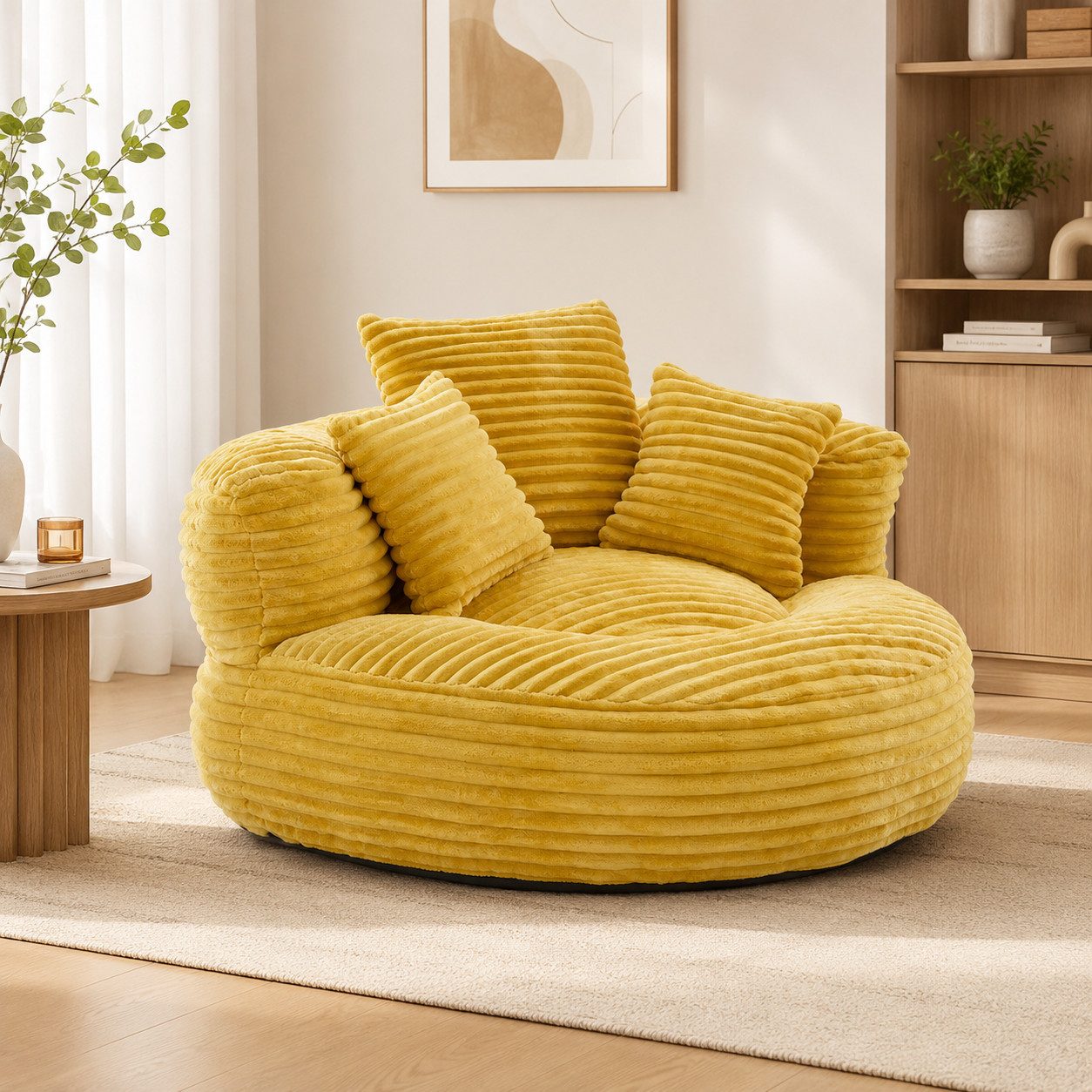 BlingBin Sitzsack Cordstoff-Sofa, Lazy Sofa (Sofa, 1 St., 108 x 108 x 52 cm), Mit drei Kissen, für Erwachsene und Kinder gleichermaßen geeignet