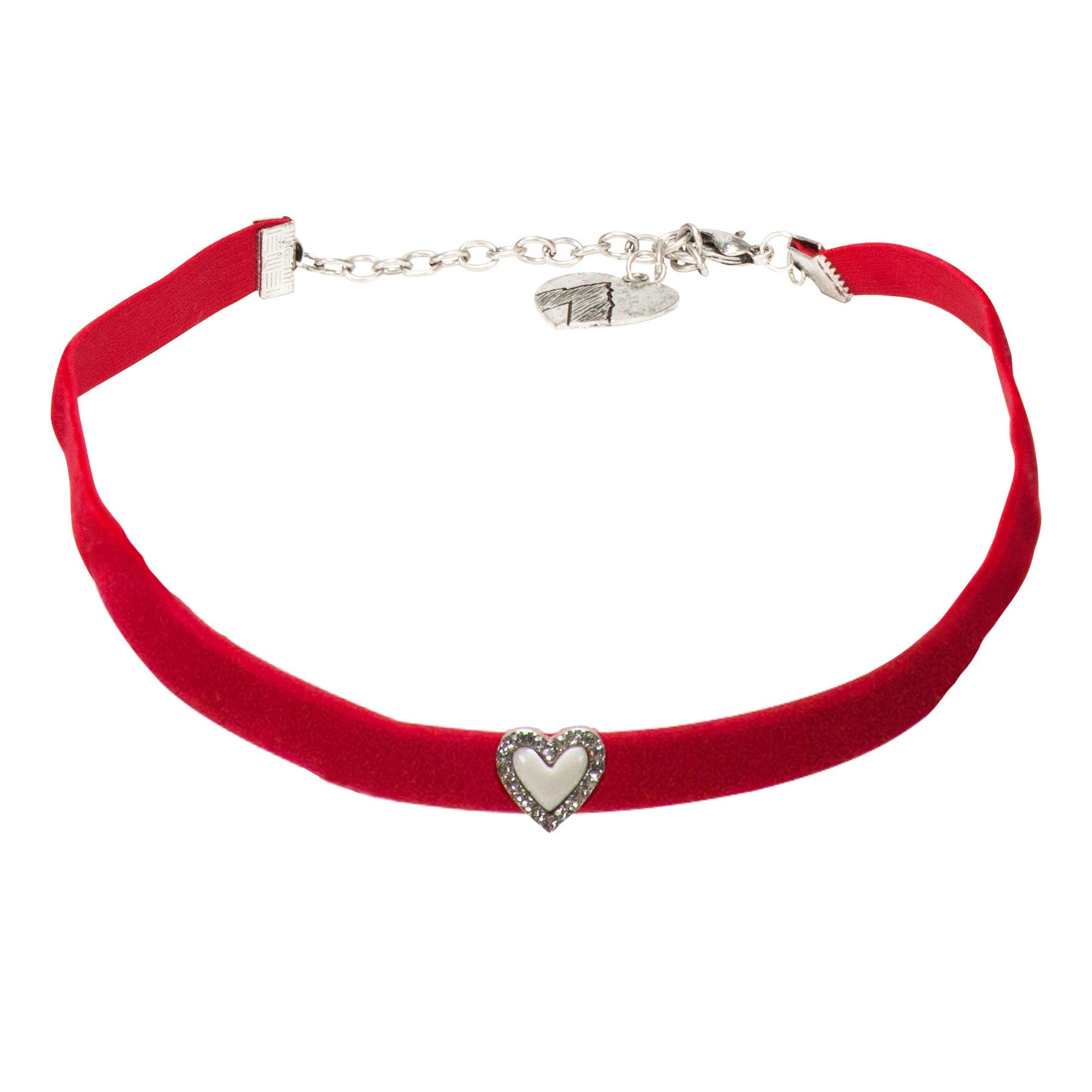Alpenflüstern Choker Trachten-Samt-Kropfband Strassherz (rot), - nostalgische Trachtenkette enganliegend, Kropfkette elastisch, elega