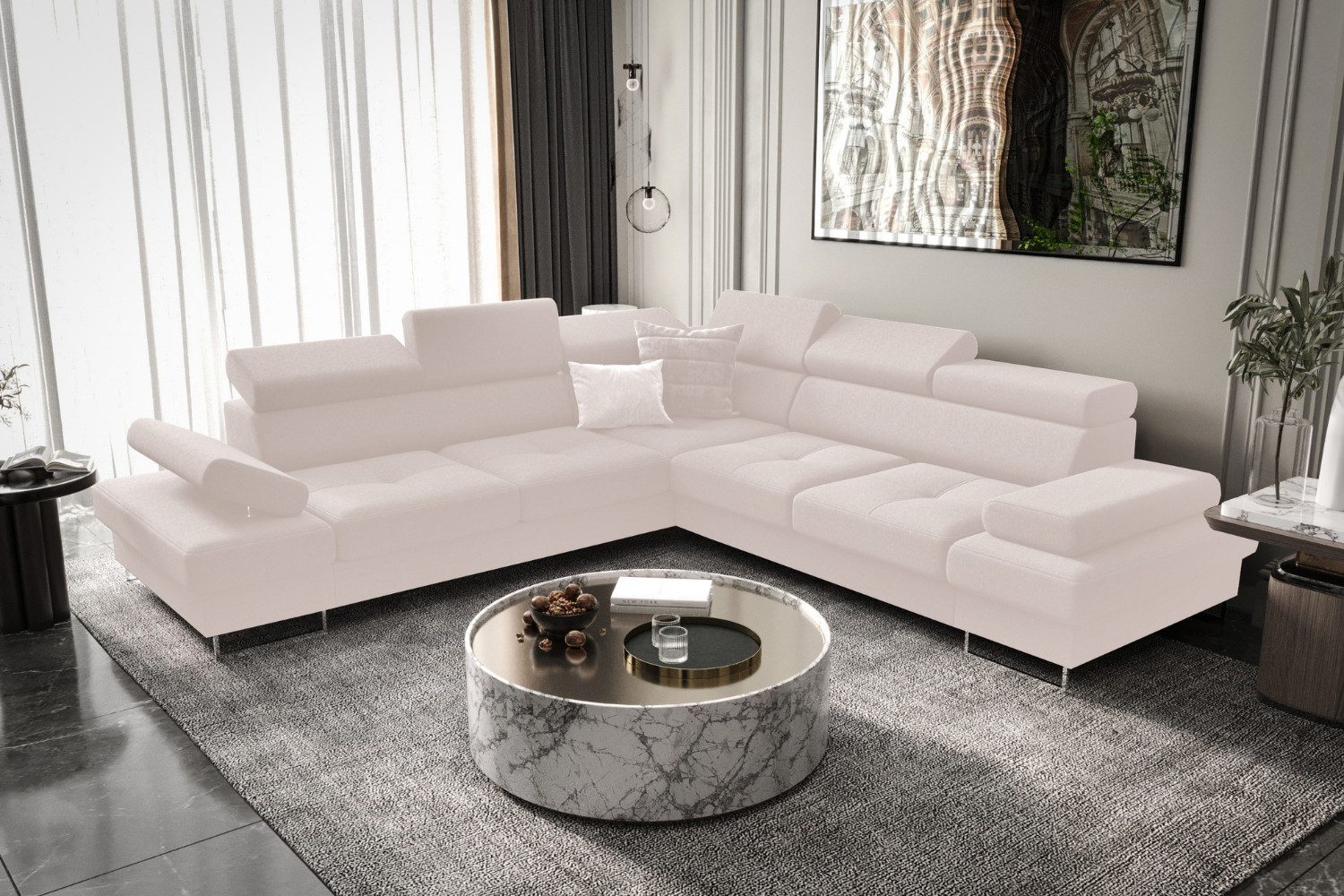 Friderik-EU Ecksofa Galaxy MAX 276×276 cm mit Schlaffunktion – Stoffbezug GEMMA, Verstellbare Kopfstützen, Bettkasten, Made in Europe