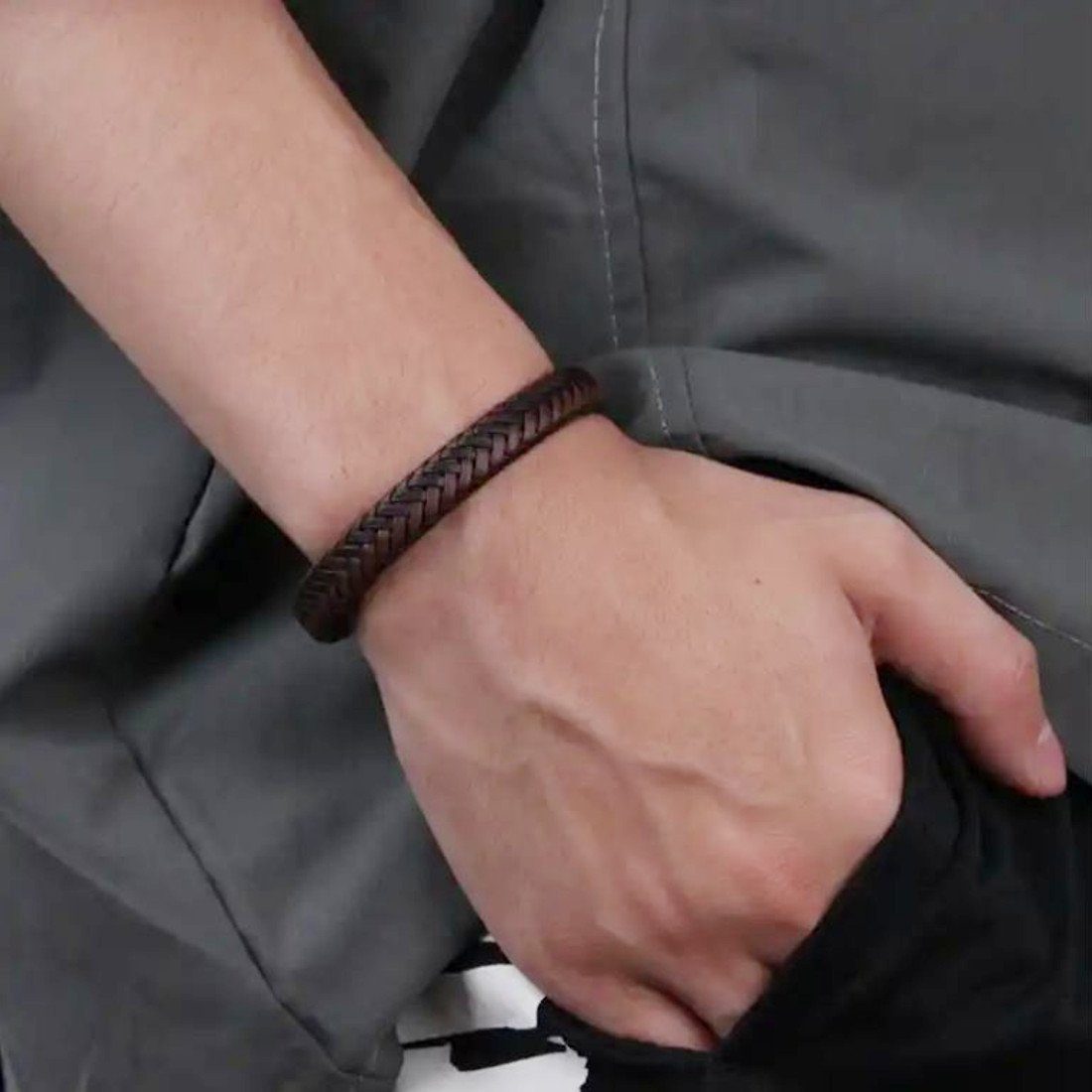 Sanixa Armband Herrenarmband leder Herren Lederarmband, 21,5 cm Geschenk Ihn Herrenschmuck schwarz Armband für braun