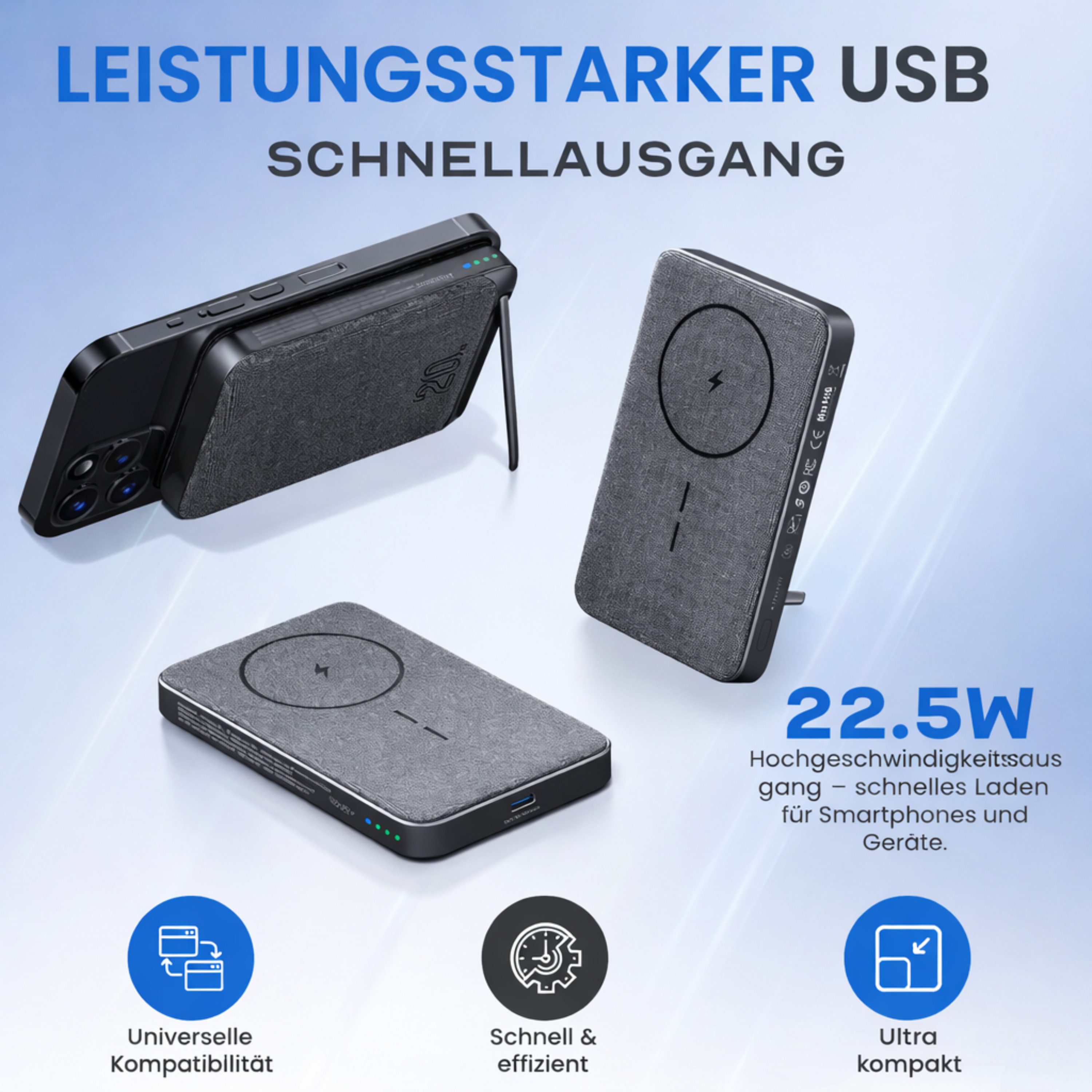 RUHE Magnetisch Powerbank Magsafe Kompatibel Wireless Kabellos Extern Powerbank Magnetische Powerbank MagSafe für iPhone, Samsung uvm PB 6700 mAh (12 V, 1 St),  – Bild 4 von 5