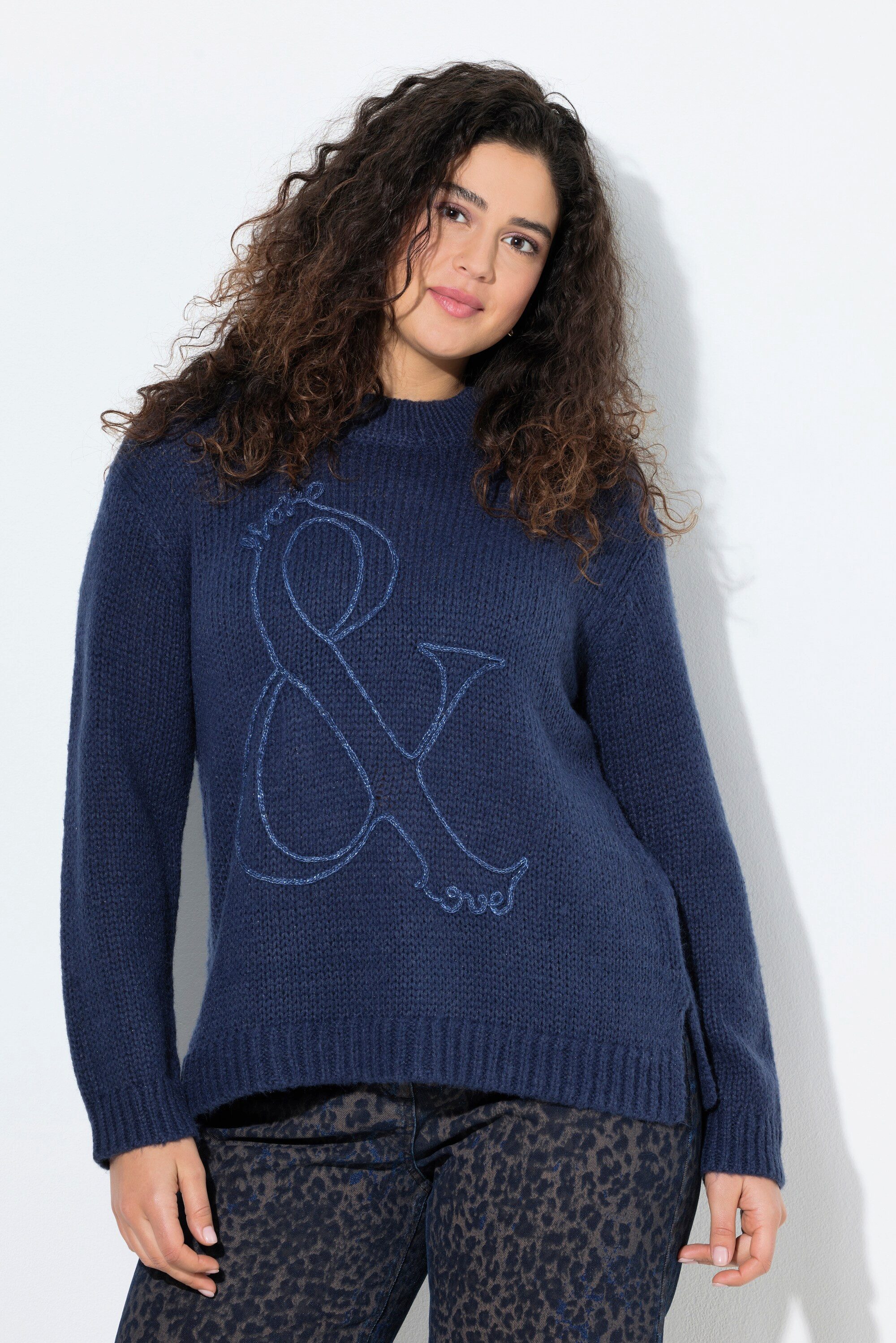Strickpullover Pullover Glitzer-Applikation Rundhalsausschnitt