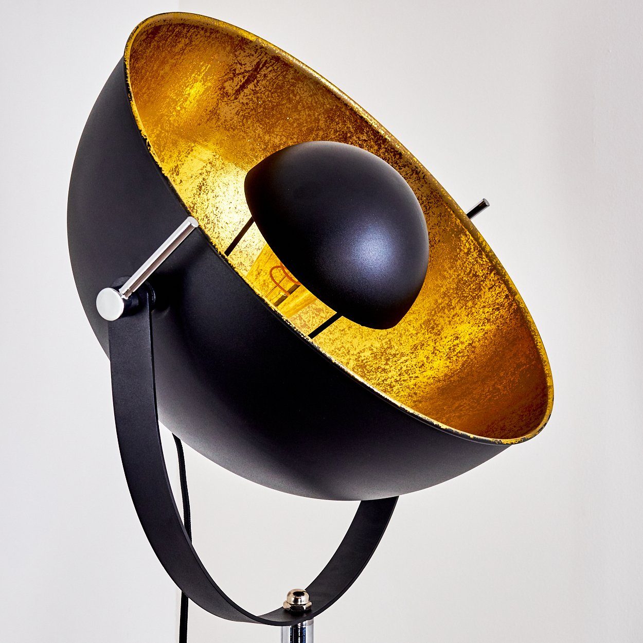 Stehlampe Ø45cm, Schwarz/Gold Gestell aus in E27, in Bodenleuchte Leuchtmittel, verstellbare Metall, Holz Stehleuchte »Ghedi« ohne hofstein Vintage Weiß,