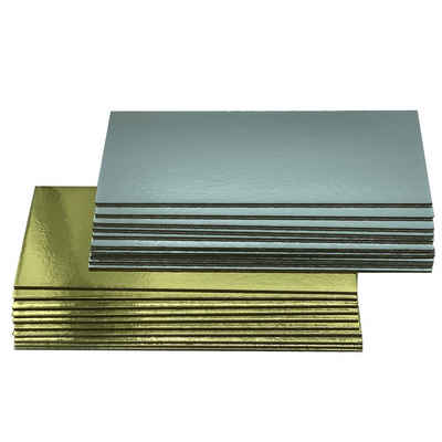 KITCHENDREAM Tortenplatte CakeBoard Set Kuchenplatte eckig gold UND silber in 3 mm starker Pappe, (10-tlg)