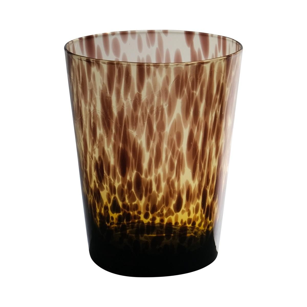 INNA-Glas Kerzenhalter Konisches Teelichtglas Russell, Leopardenmuster, brau