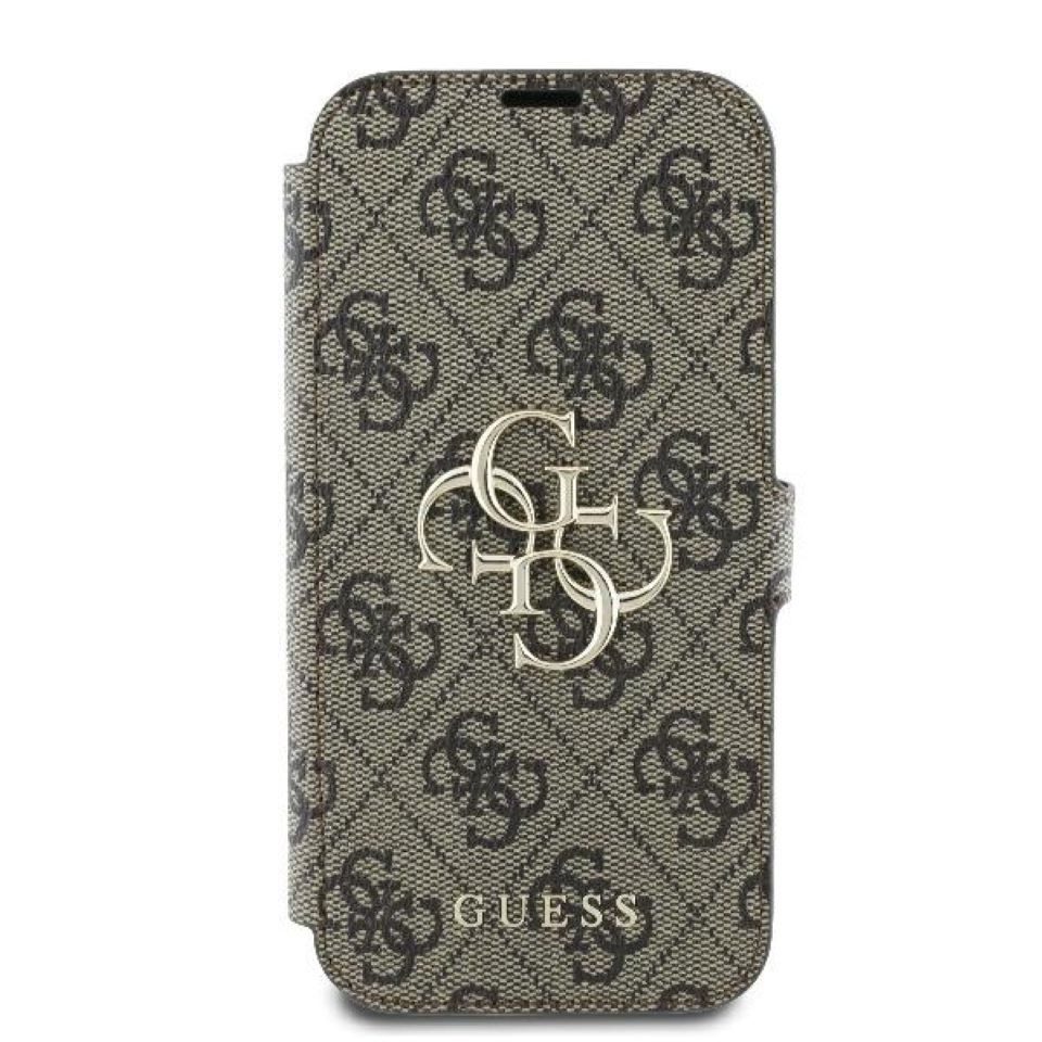 Guess Handyhülle Bookcase iPhone 16 Plus braun Logo goldfarben aufstellbar 6,7 Zoll, Kantenschutz