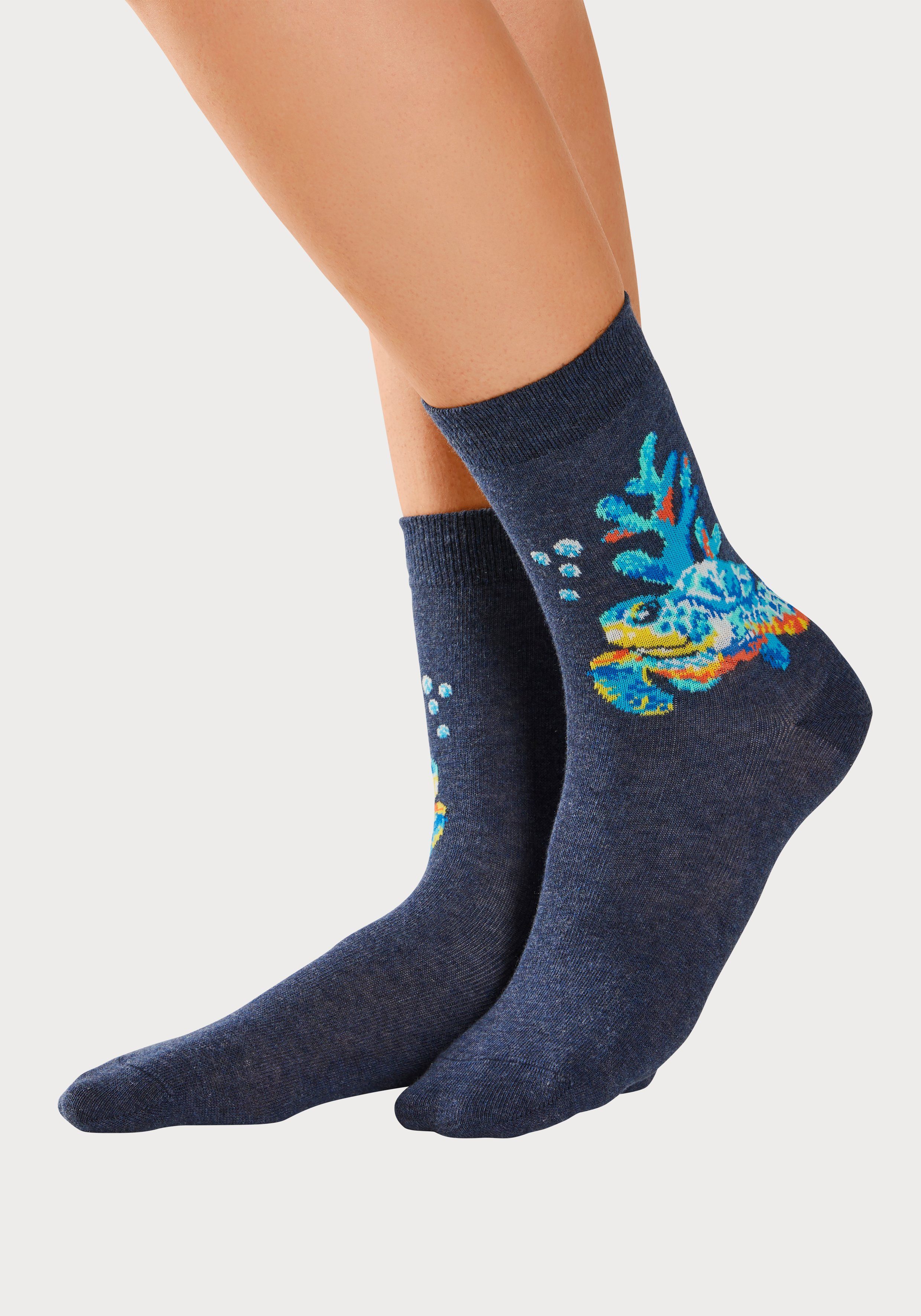 H.I.S mit farbigen Basicsocken (Packung, Meerestieren 5-Paar)