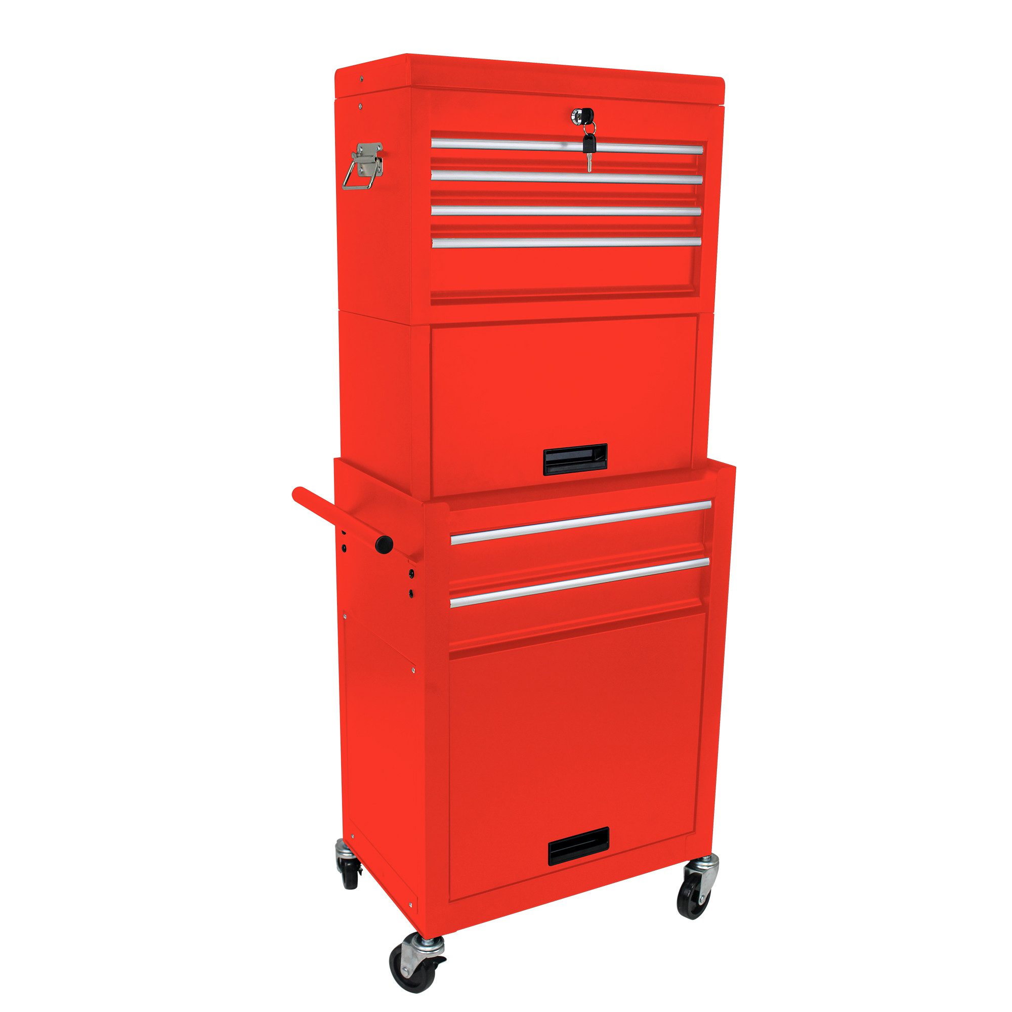 Rolipo Werkzeugwagen Werkstattwagen 6 Schubladen, abschließbar, abnehmbar, 360°-Rädern, Rot, max. Traglast:100 kg, (3-tlg), mit Griff/Haken, für Lagerraum/Arbeitszimmer/Garage/Werkstatt